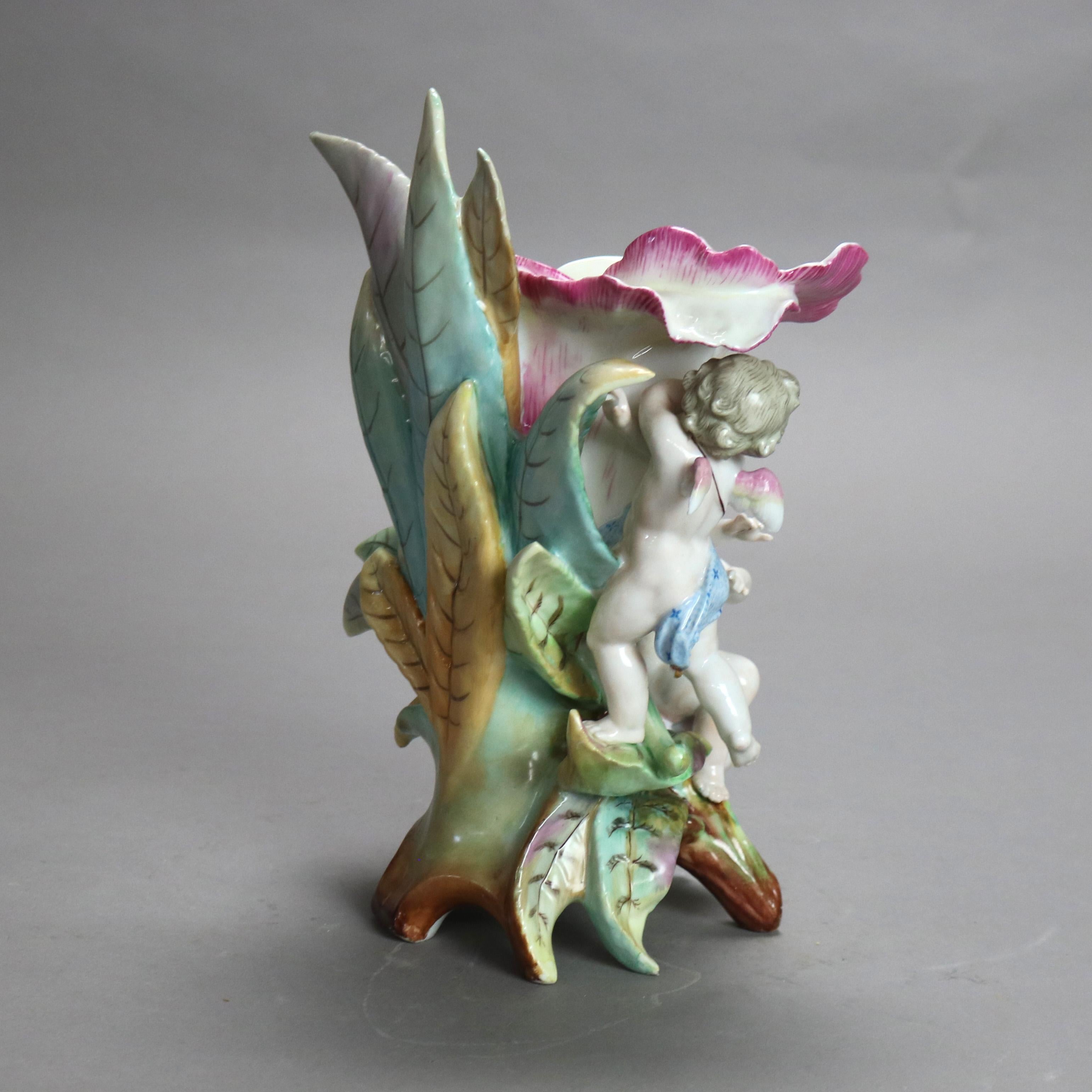 Antique Meissen School Figural Cherub & Flower Porcelain Furstenberg Vase C1910 For Sale 2