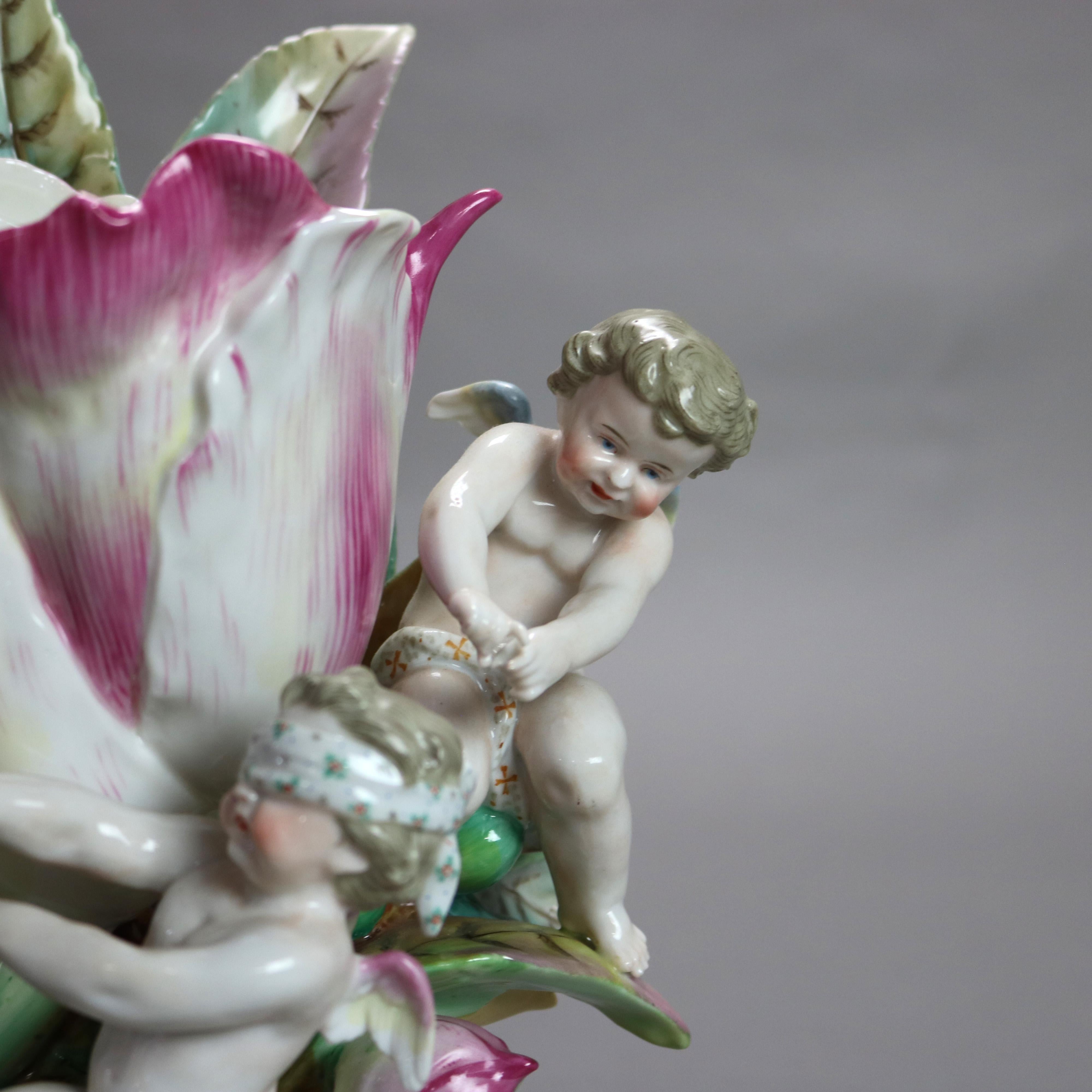 Antique Meissen School Figural Cherub & Flower Porcelain Furstenberg Vase C1910 For Sale 4