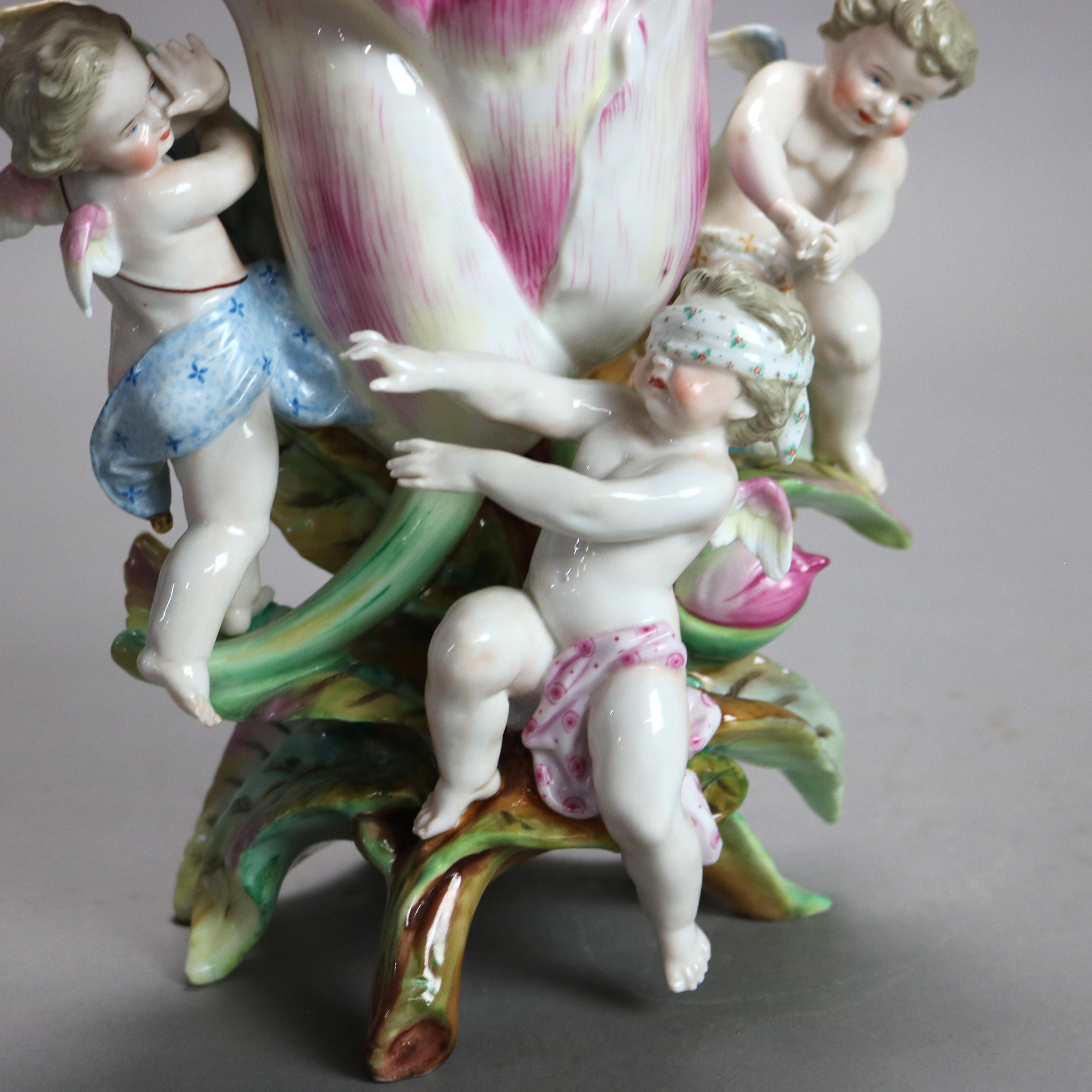 Antique Meissen School Figural Cherub & Flower Porcelain Furstenberg Vase C1910 For Sale 5