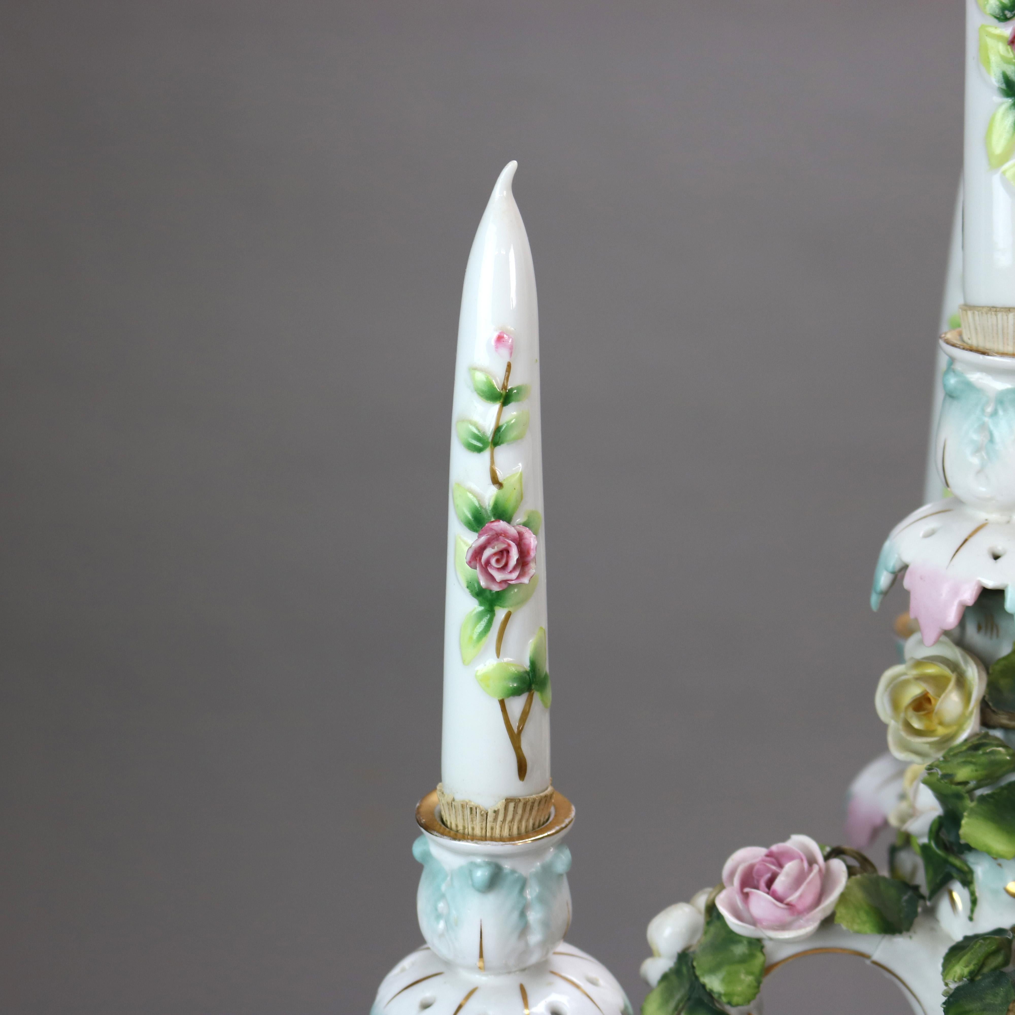 Antique Meissen School Figural & Floral Porcelain Five-Candle Candelabras C1890 2