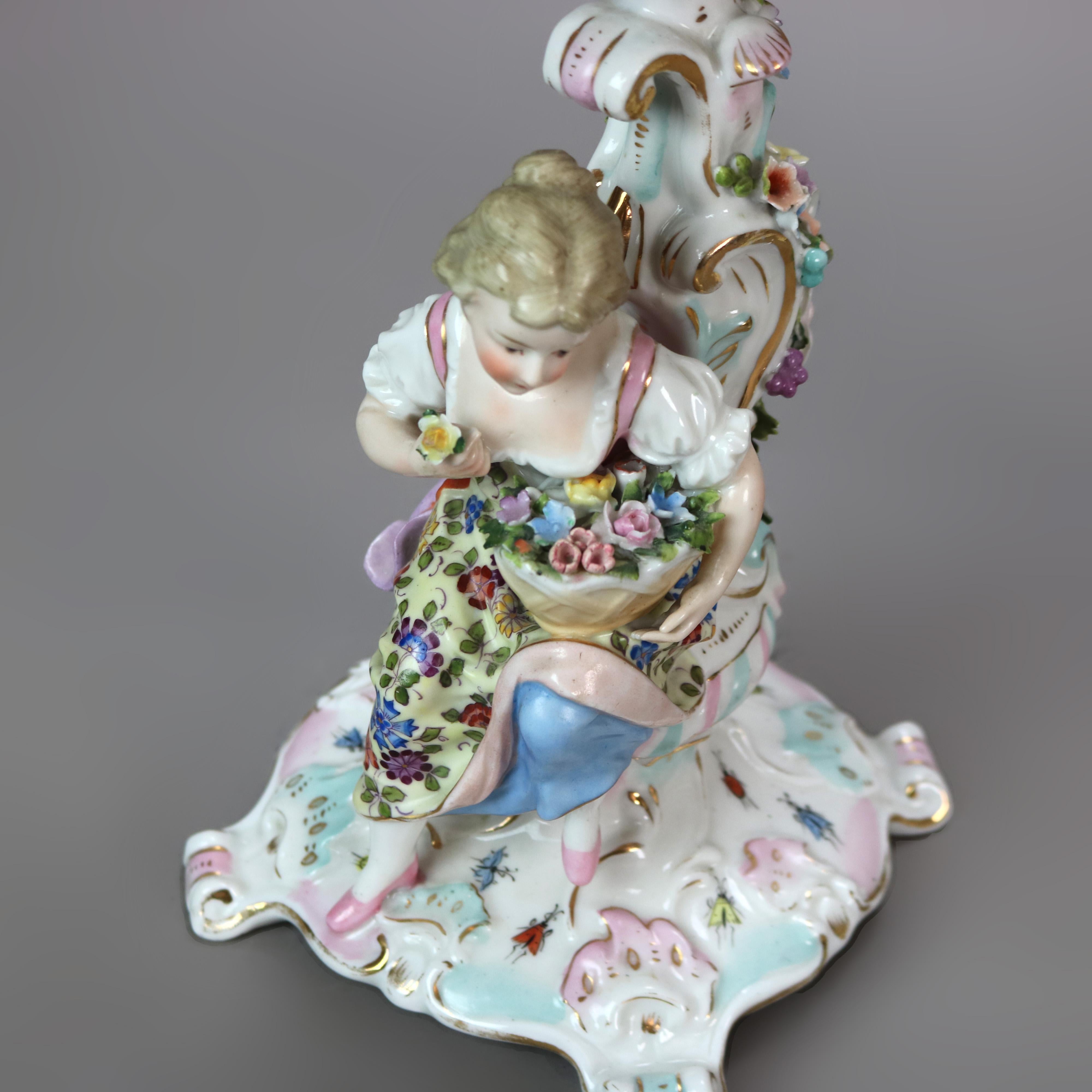 Antique Meissen School Figural & Floral Porcelain Five-Candle Candelabras C1890 5
