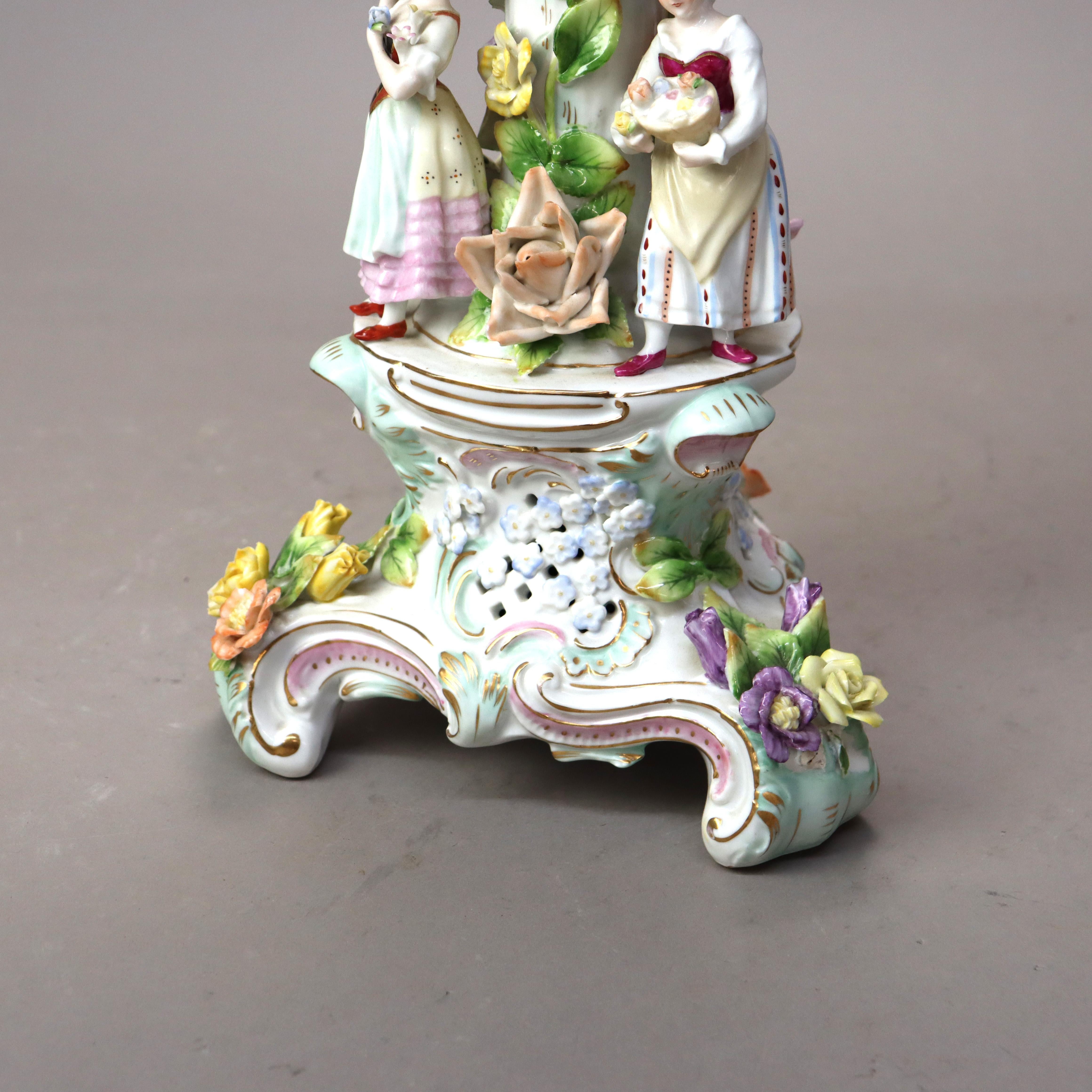 Antiguo Centro de Mesa de Porcelana Floral con Figuras de la Escuela de Meissen S. XIX en venta 5