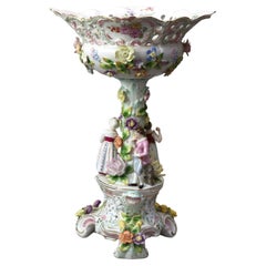 Antique Meissen School Floral Porcelain Centerpiece with Figures 19thC