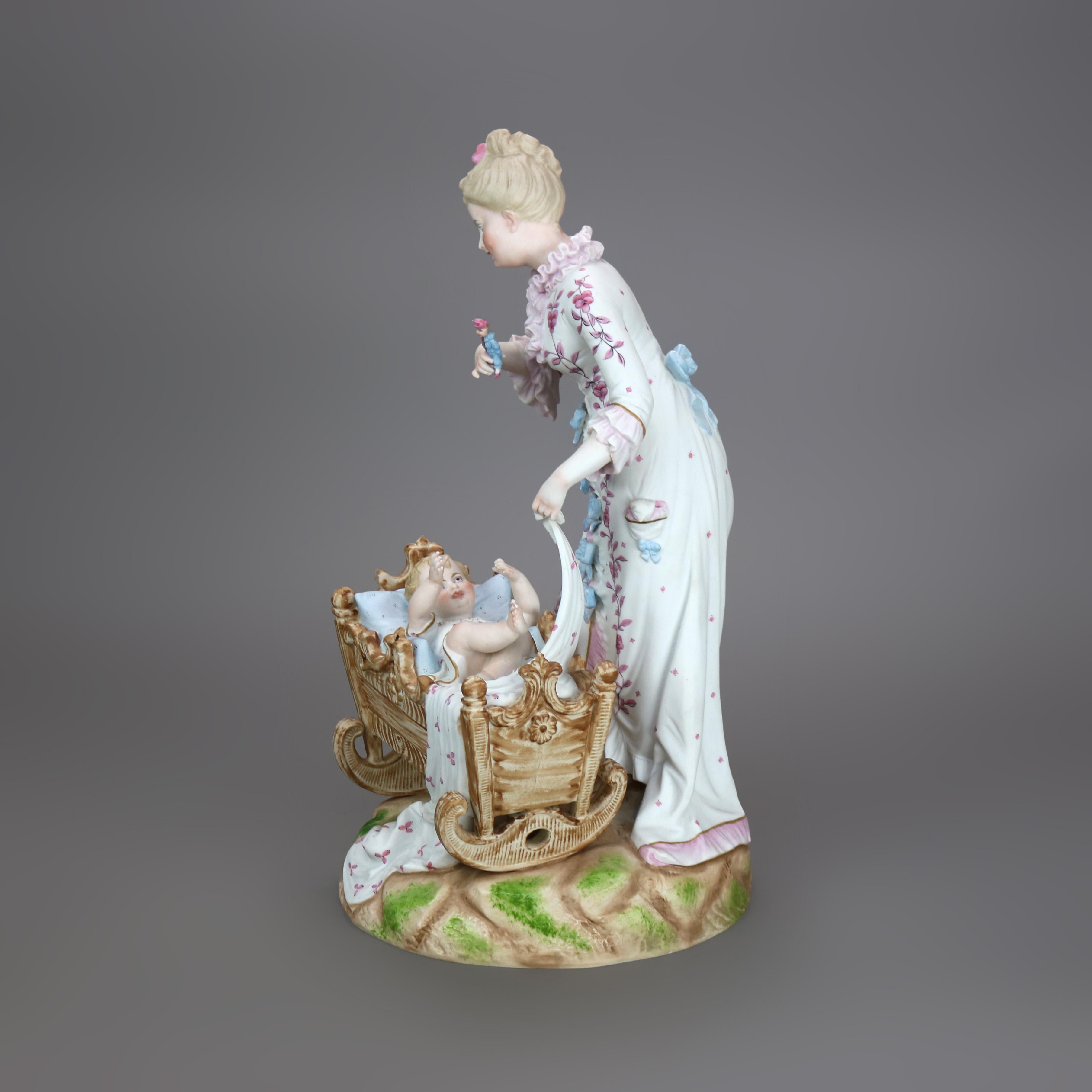 Figure de mère et d'enfant de l'école de Meissen, peinte à la main en porcelaine biscuit, vers 1920 en vente 1
