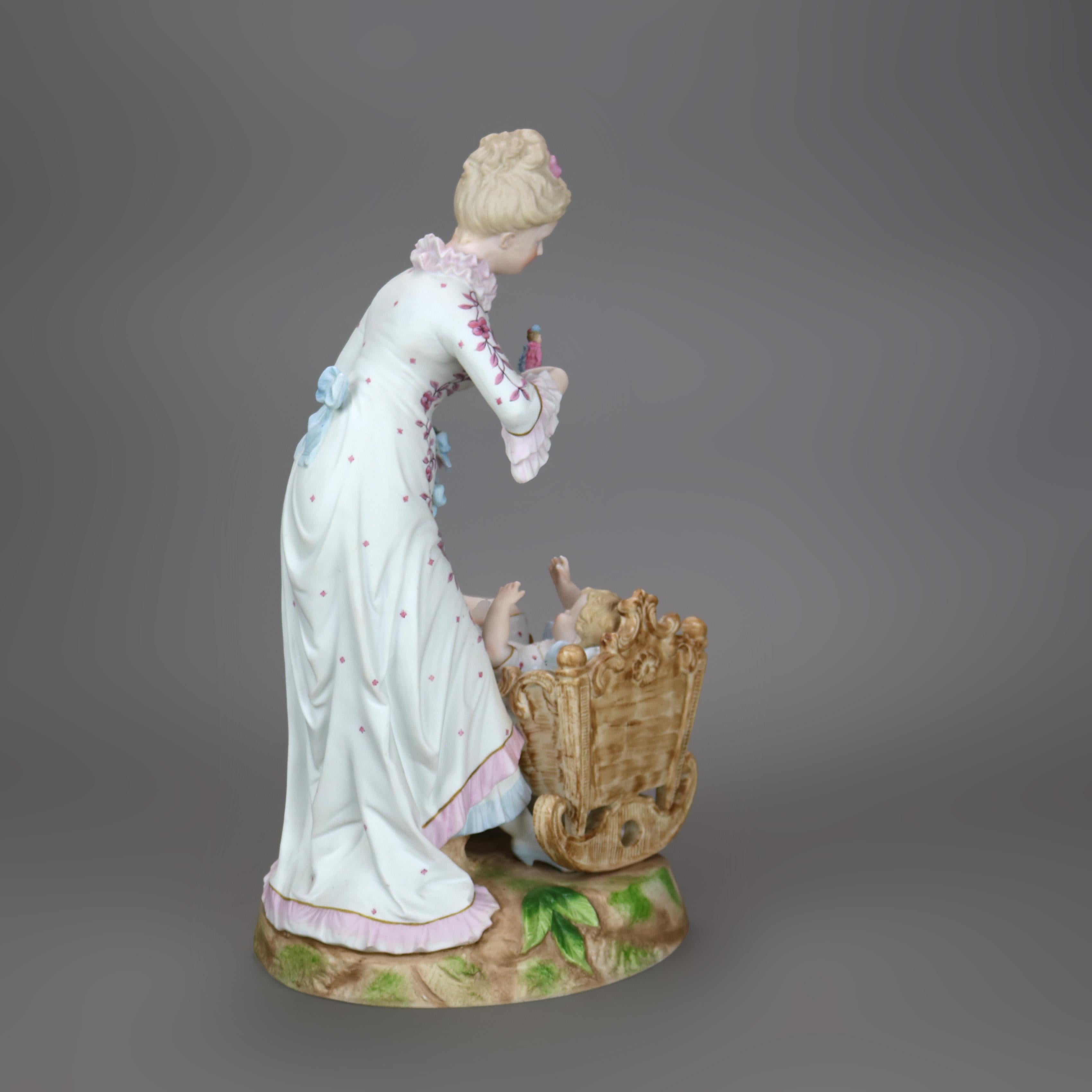 Figure de mère et d'enfant de l'école de Meissen, peinte à la main en porcelaine biscuit, vers 1920 en vente 2