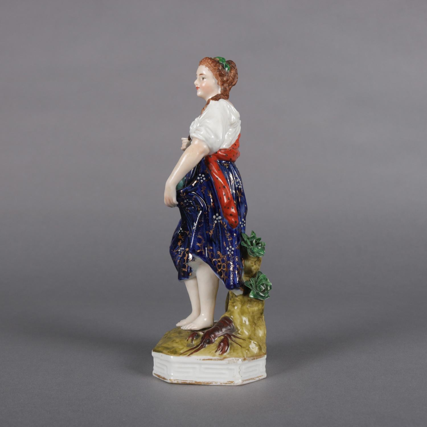 German Antique Meissen School Painted and Gilt Porcelain Figure of Peasant Woman