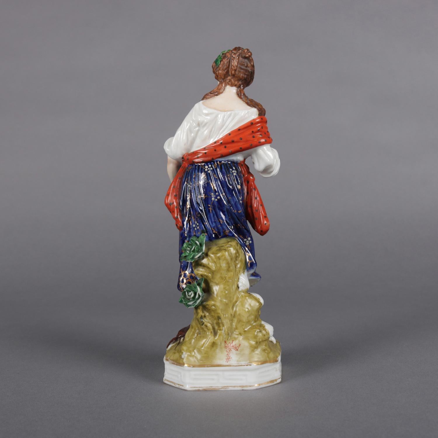 Antique Meissen School Painted and Gilt Porcelain Figure of Peasant Woman In Good Condition In Big Flats, NY