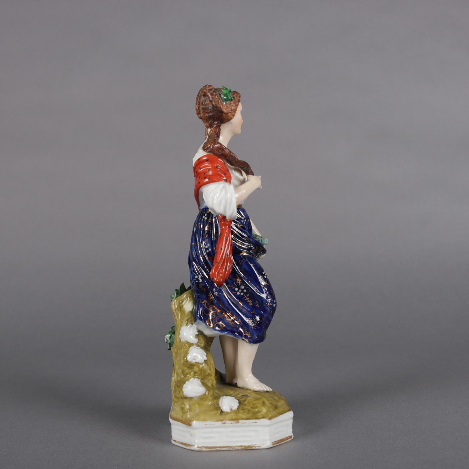 19th Century Antique Meissen School Painted and Gilt Porcelain Figure of Peasant Woman