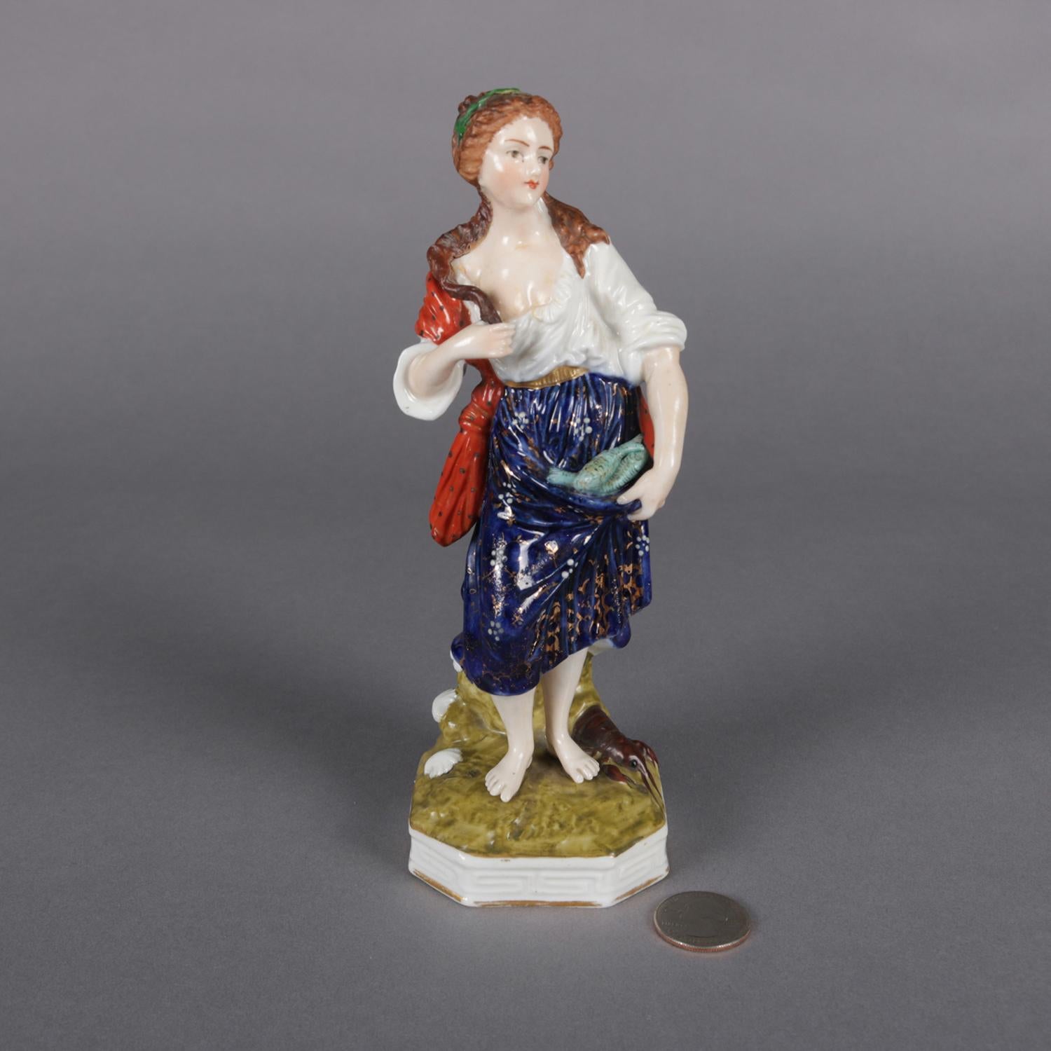 Antique Meissen School Painted and Gilt Porcelain Figure of Peasant Woman 1