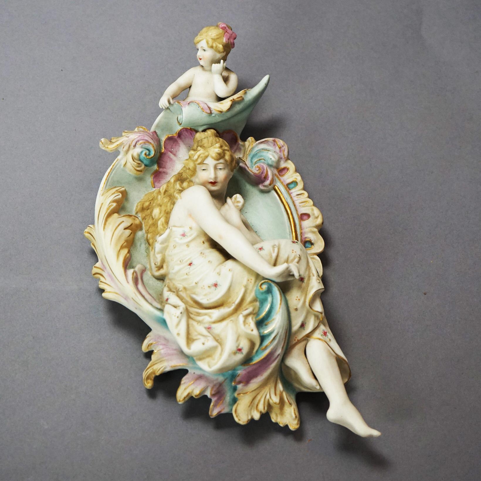 German Antique Meissen School Porcelain Figural Plaques with Courting Couple C1920 For Sale