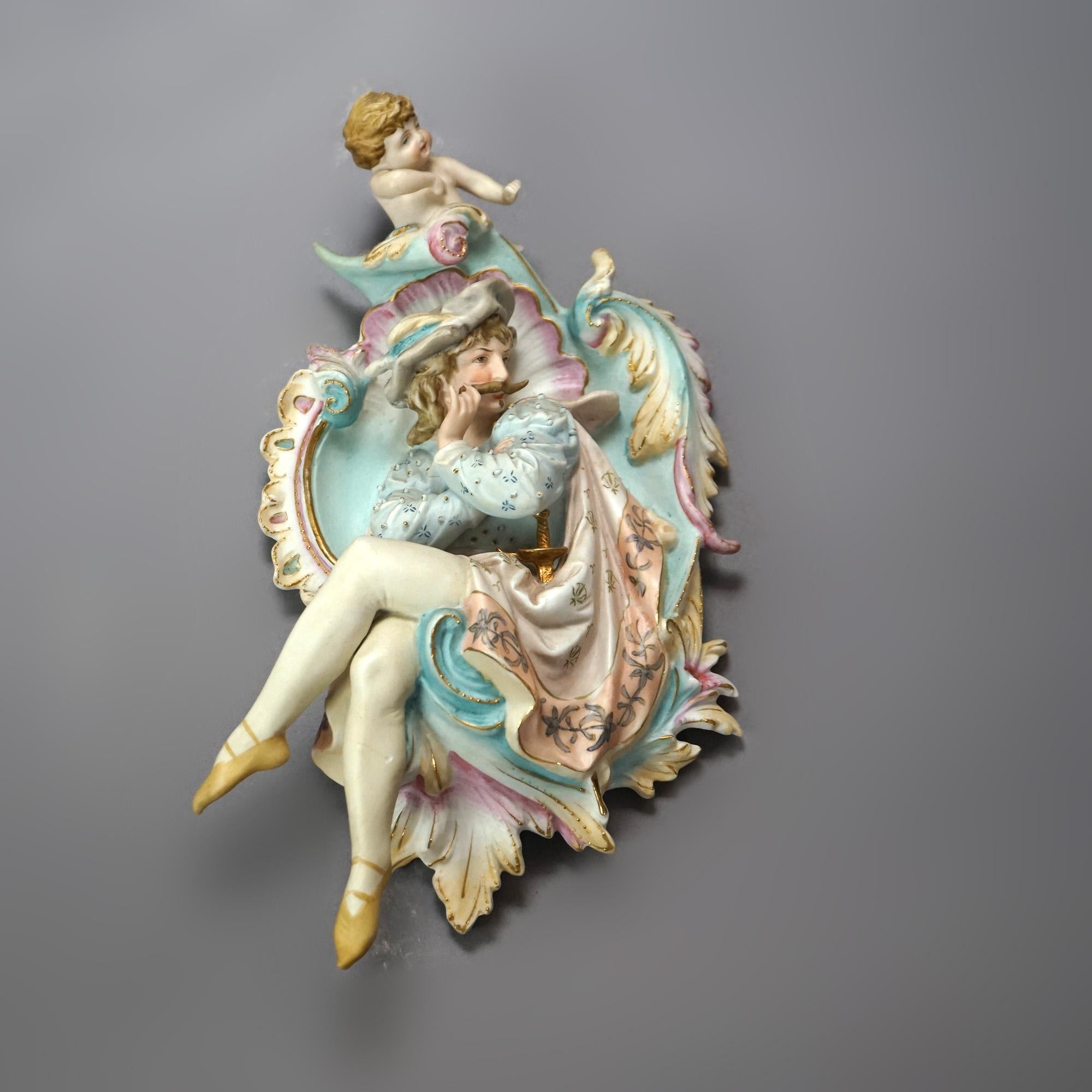 Antique Meissen School Porcelain Figural Plaques with Courting Couple C1920 In Good Condition In Big Flats, NY
