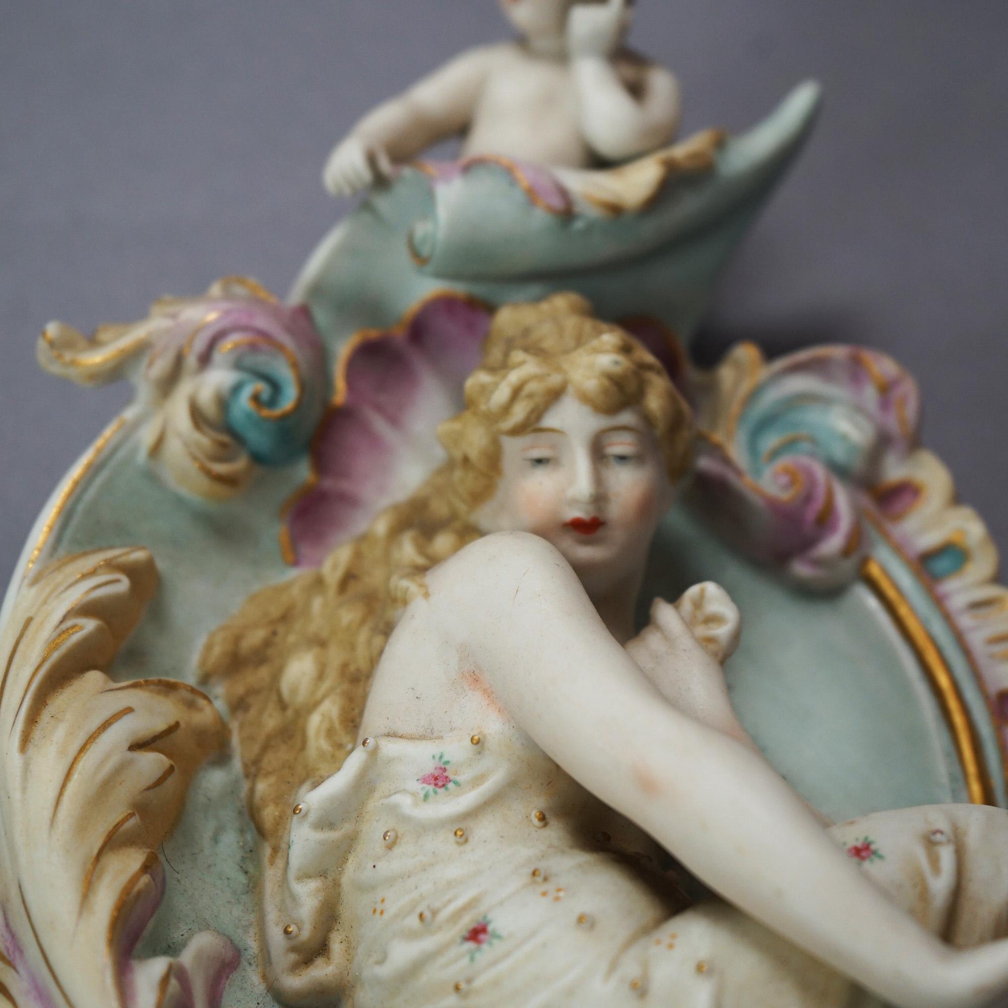 Antique Meissen School Porcelain Figural Plaques with Courting Couple C1920 For Sale 1