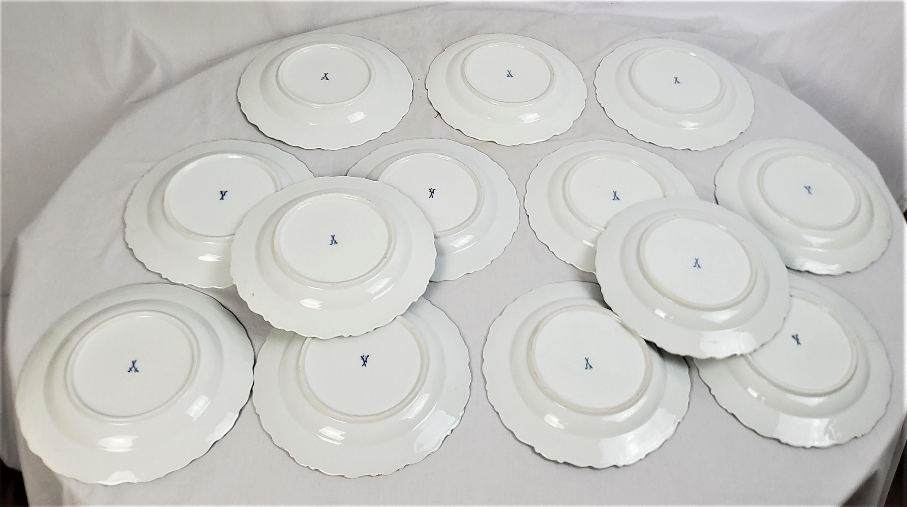 Antique Meissen Set of 13 Hand-Painted Desert Plates with Fruit Decoration For Sale 9