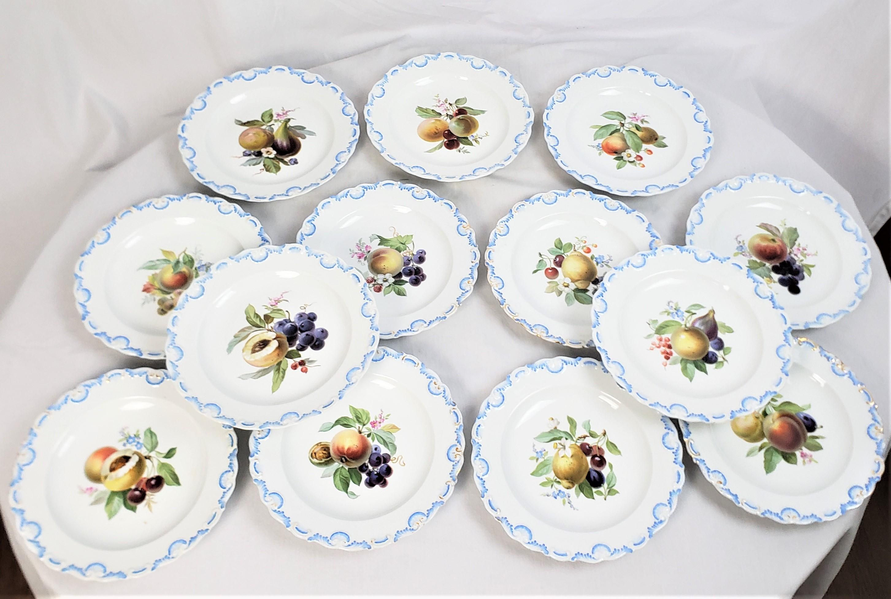 Victorian Antique Meissen Set of 13 Hand-Painted Desert Plates with Fruit Decoration For Sale