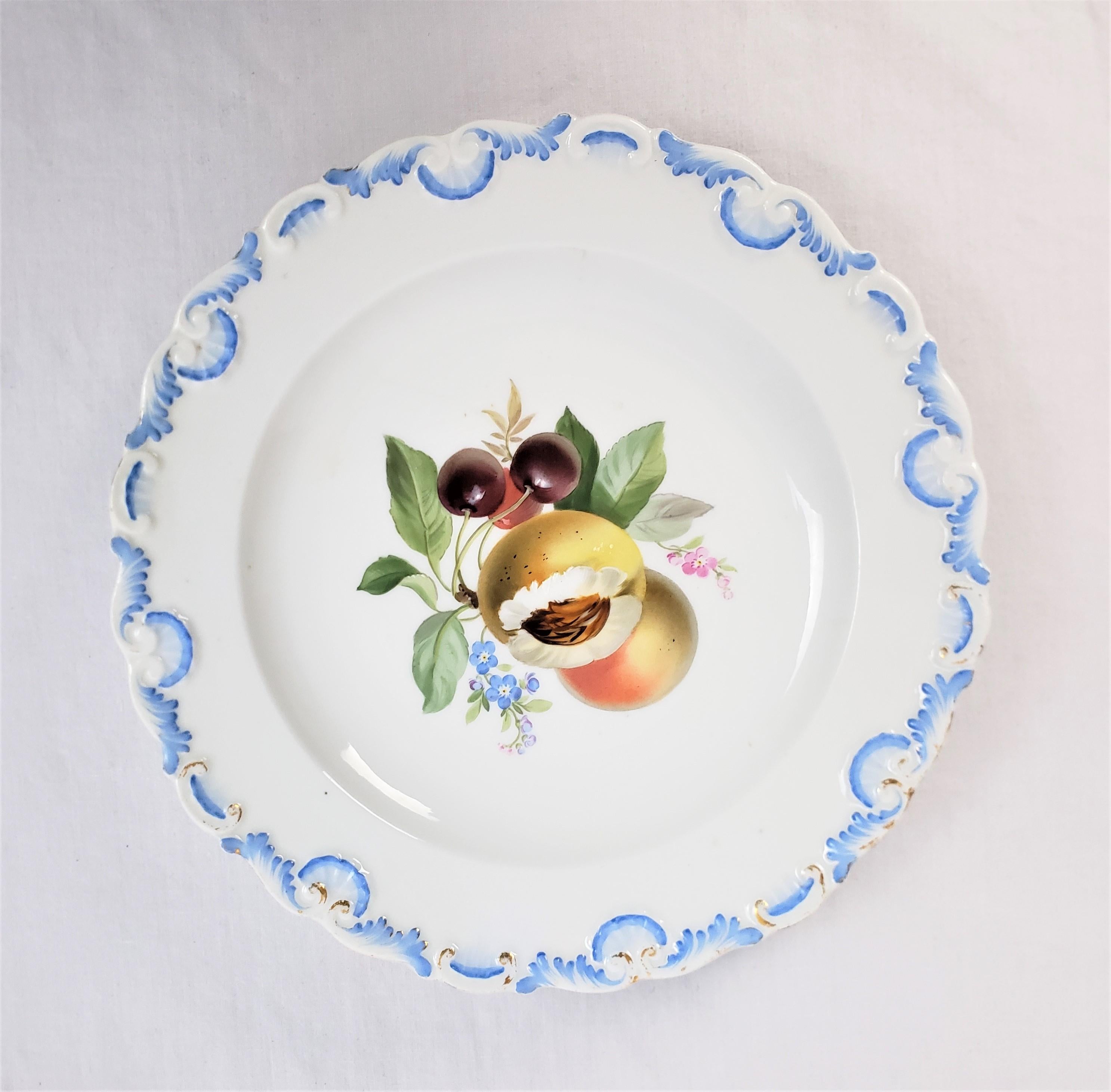 Molded Antique Meissen Set of 13 Hand-Painted Desert Plates with Fruit Decoration For Sale
