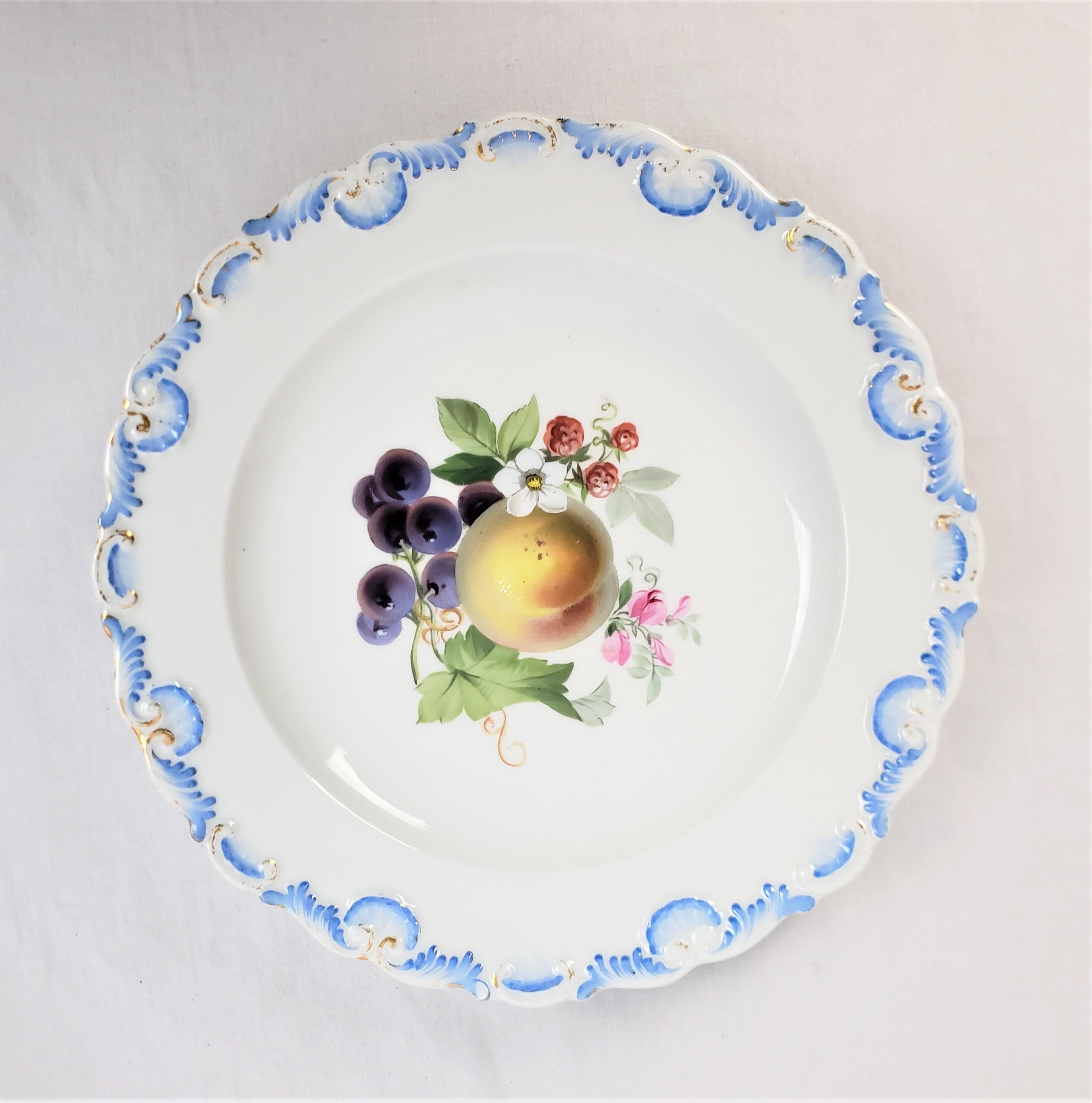 19th Century Antique Meissen Set of 13 Hand-Painted Desert Plates with Fruit Decoration For Sale