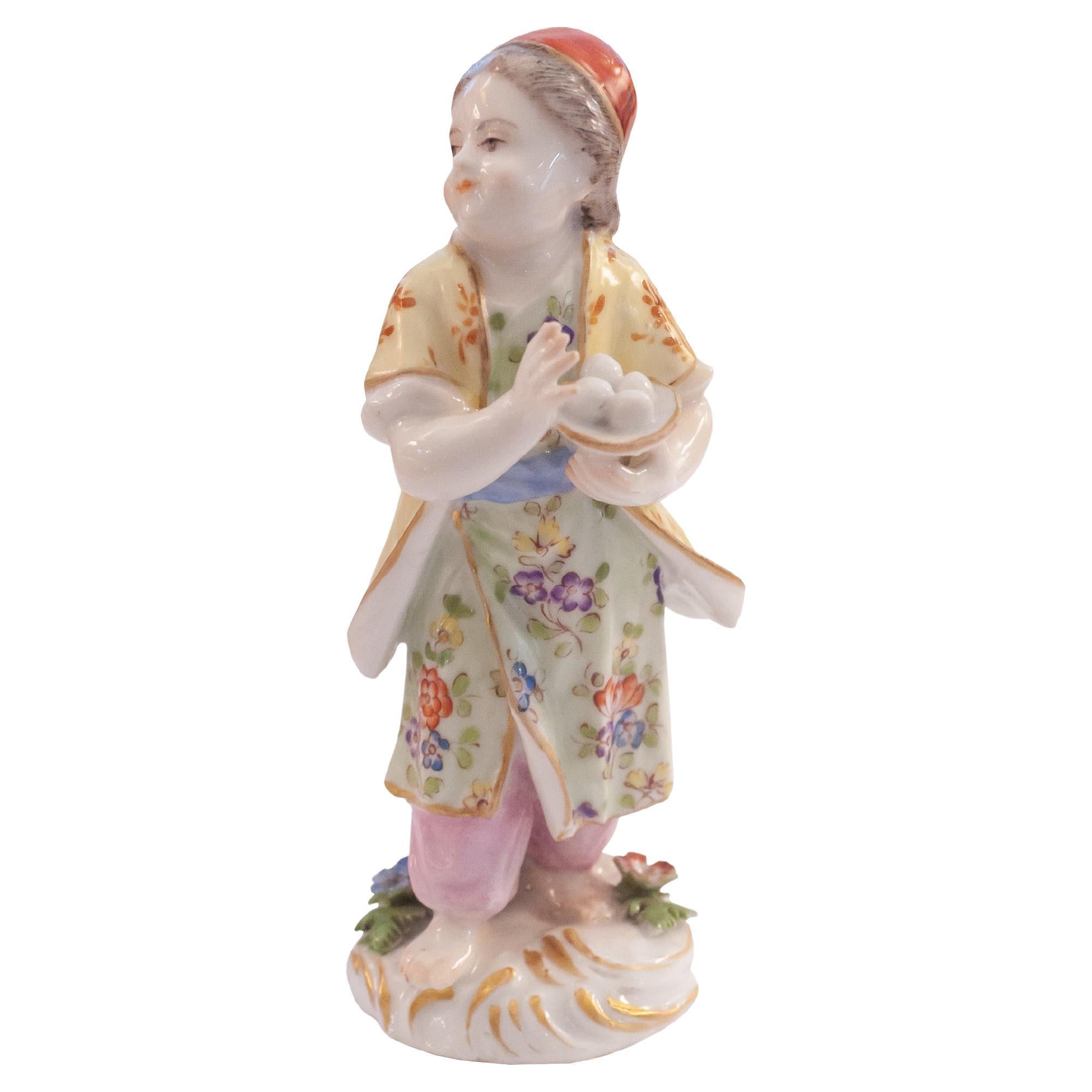 Antica statuetta in porcellana dipinta a mano in stile Meissen Porcelain