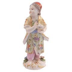 Antica statuetta in porcellana dipinta a mano in stile Meissen Porcelain