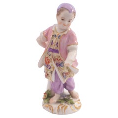 Antica statuetta in porcellana dipinta a mano in stile Meissen Porcelain