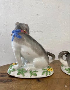 Antique Meissen Style French Porcelain Bulldog Figures, a Pair