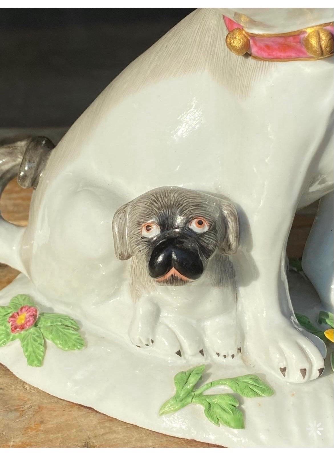 Antique Meissen Style French Porcelain Bulldog Figures, a Pair For Sale 4