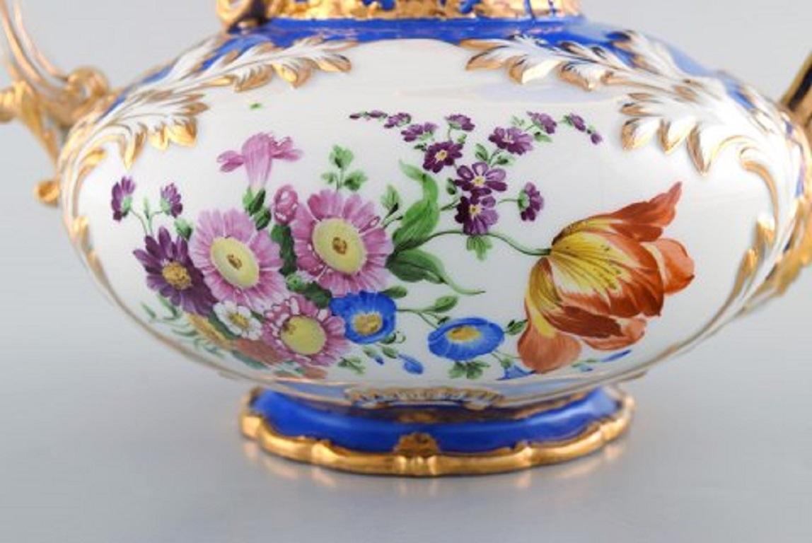 Porcelain Antique Meissen Teapot with Gold and Flower Decoration, 19th Century