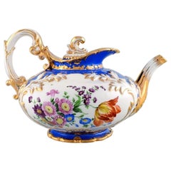 Antique Meissen Teapot with Gold and Flower Decoration, 19th Century