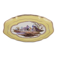 Antique Meissen tray made of porcelain, with a motif of birds in a park.