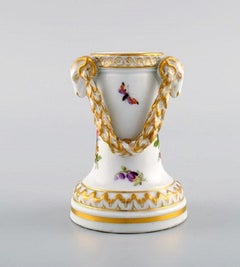 Antique Meissen Vase in Hand Painted Porcelain with Rams, 19th Century
