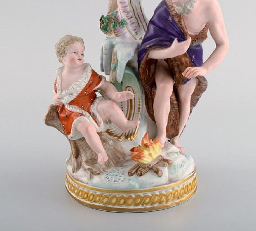 German Antique Meissen Winter Candlestick in Hand-Painted Porcelain, 19th century For Sale