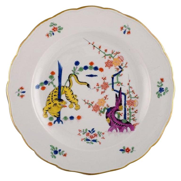 Antique Meissen Yellow Tiger Dinner Plate in Hand Painted Porcelain