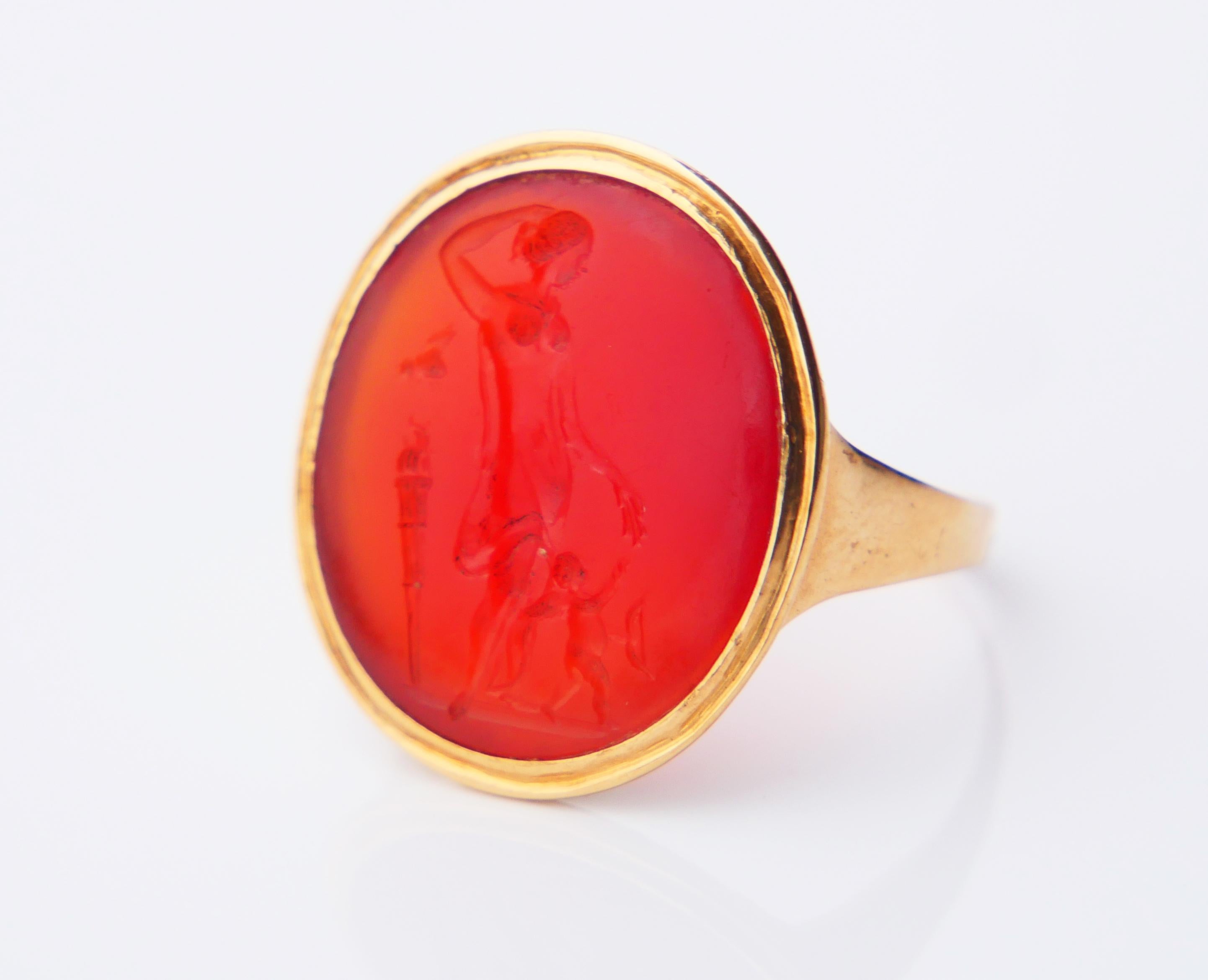 Antique Melissa Venus Victrix Intaglio Signet Ring Carnelian 18K Gold ØUS8/5.8gr For Sale 7