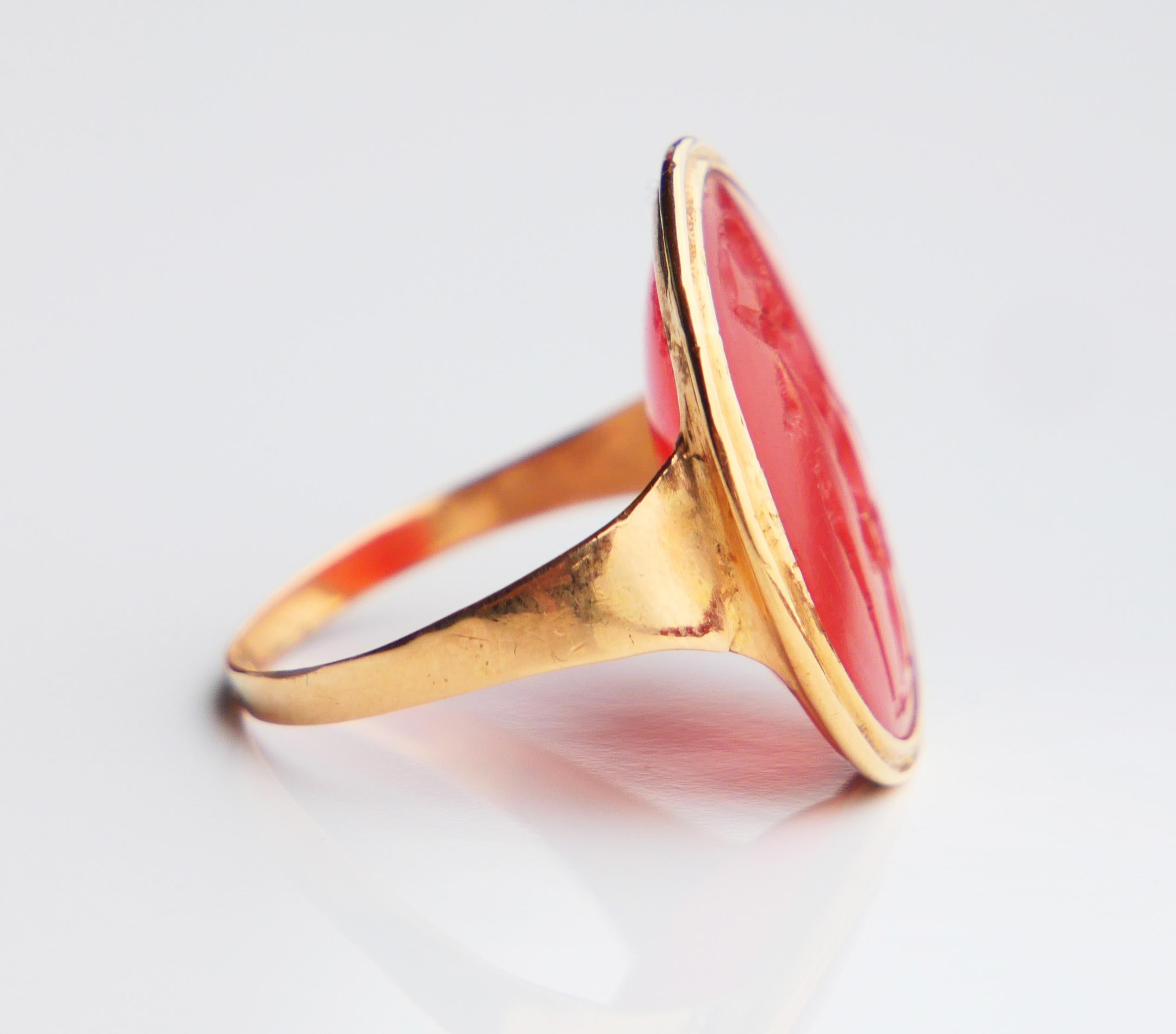 Antique Melissa Venus Victrix Intaglio Signet Ring Carnelian 18K Gold ØUS8/5.8gr For Sale 8