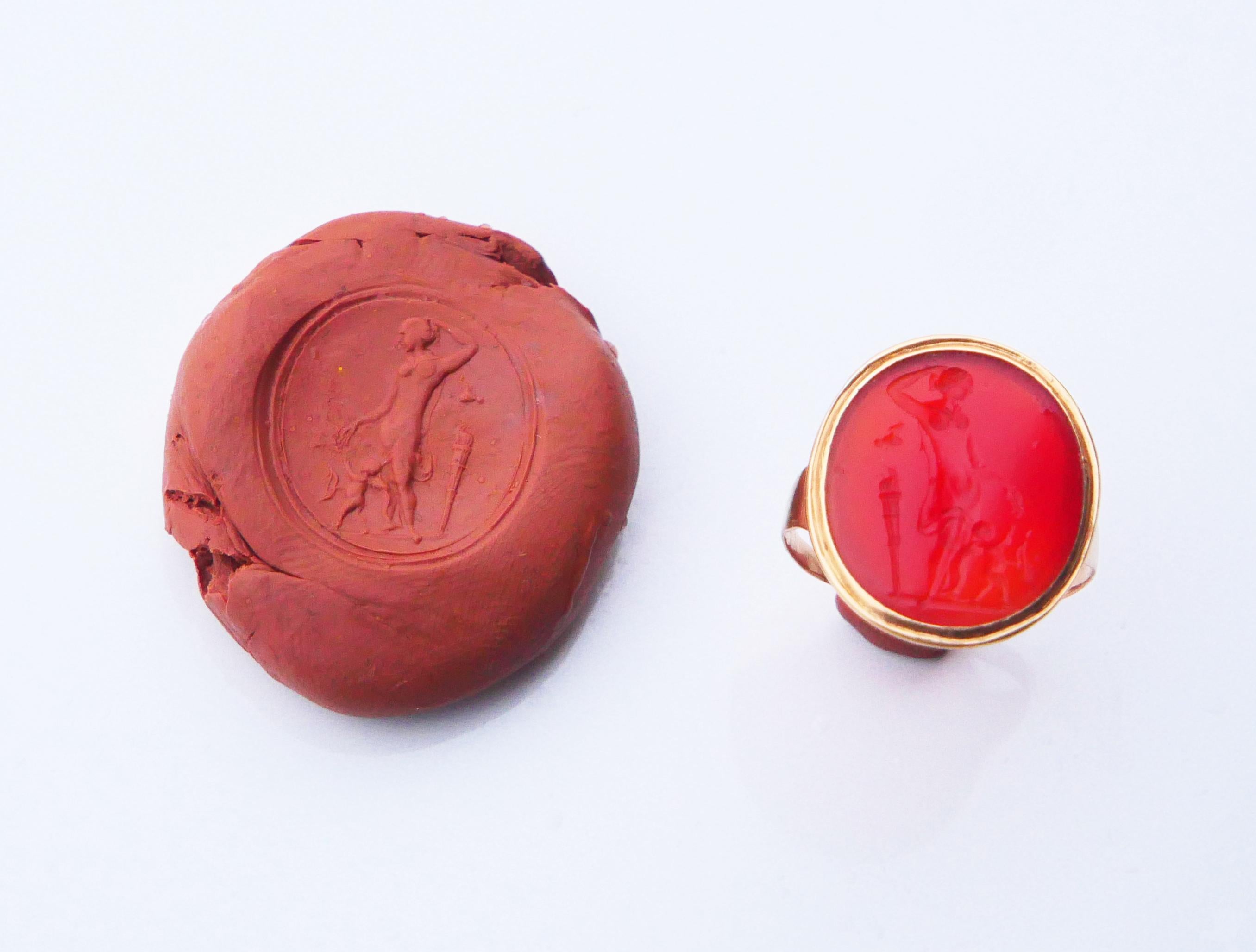Antique Melissa Venus Victrix Intaglio Signet Ring Carnelian 18K Gold ØUS8/5.8gr For Sale 9