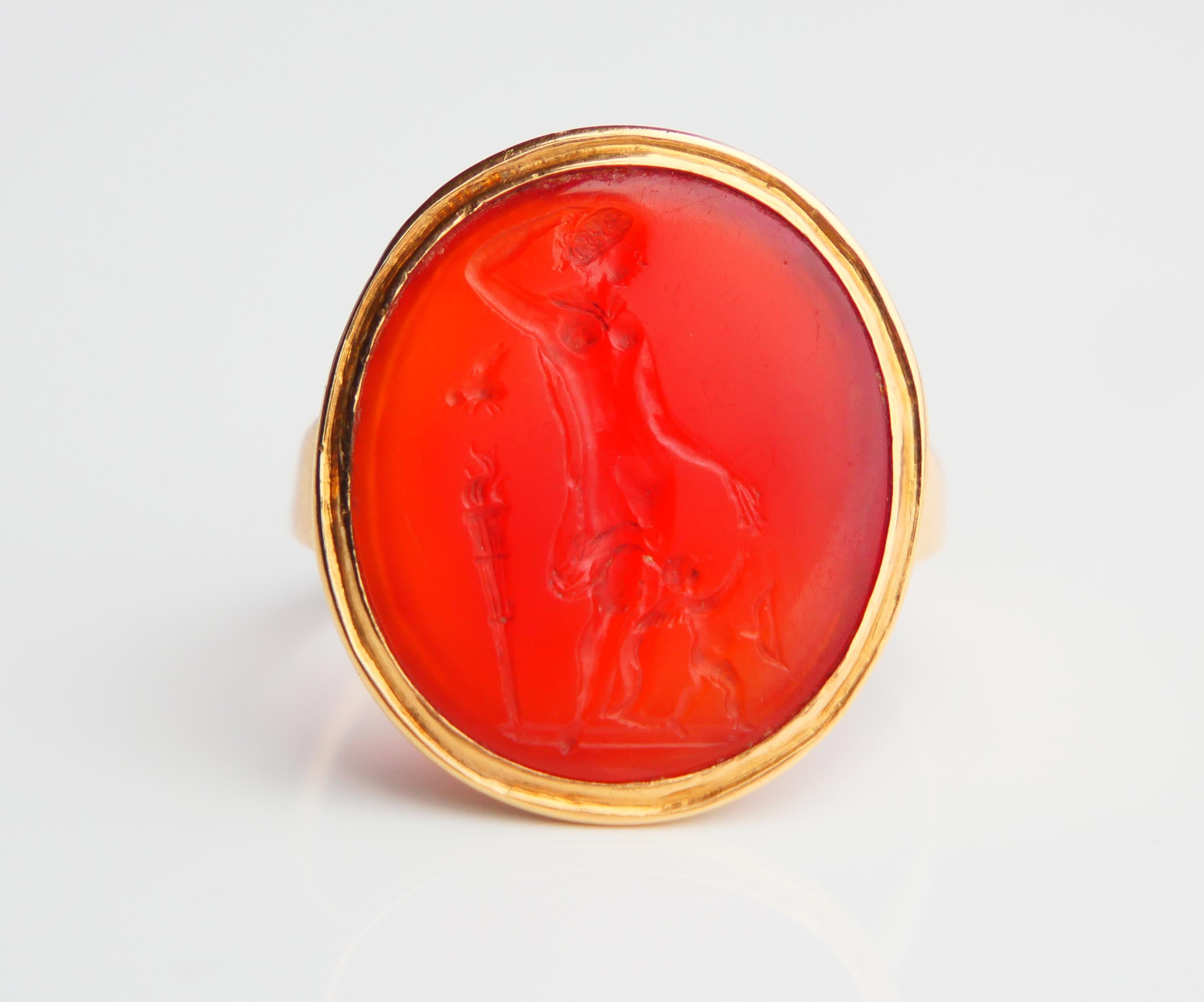 Antique Melissa Venus Victrix Intaglio Signet Ring Carnelian 18K Gold ØUS8/5.8gr For Sale 2