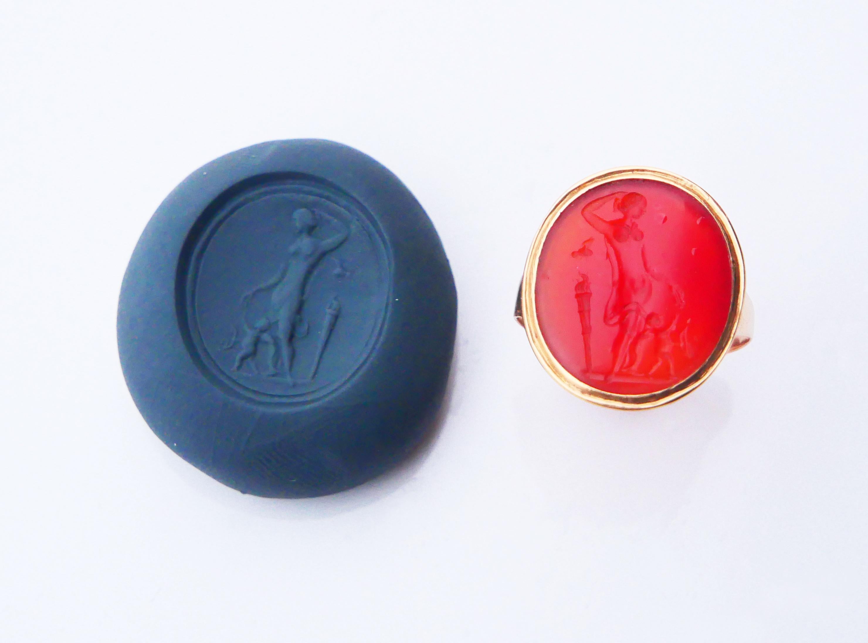 Antique Melissa Venus Victrix Intaglio Signet Ring Carnelian 18K Gold ØUS8/5.8gr For Sale 3