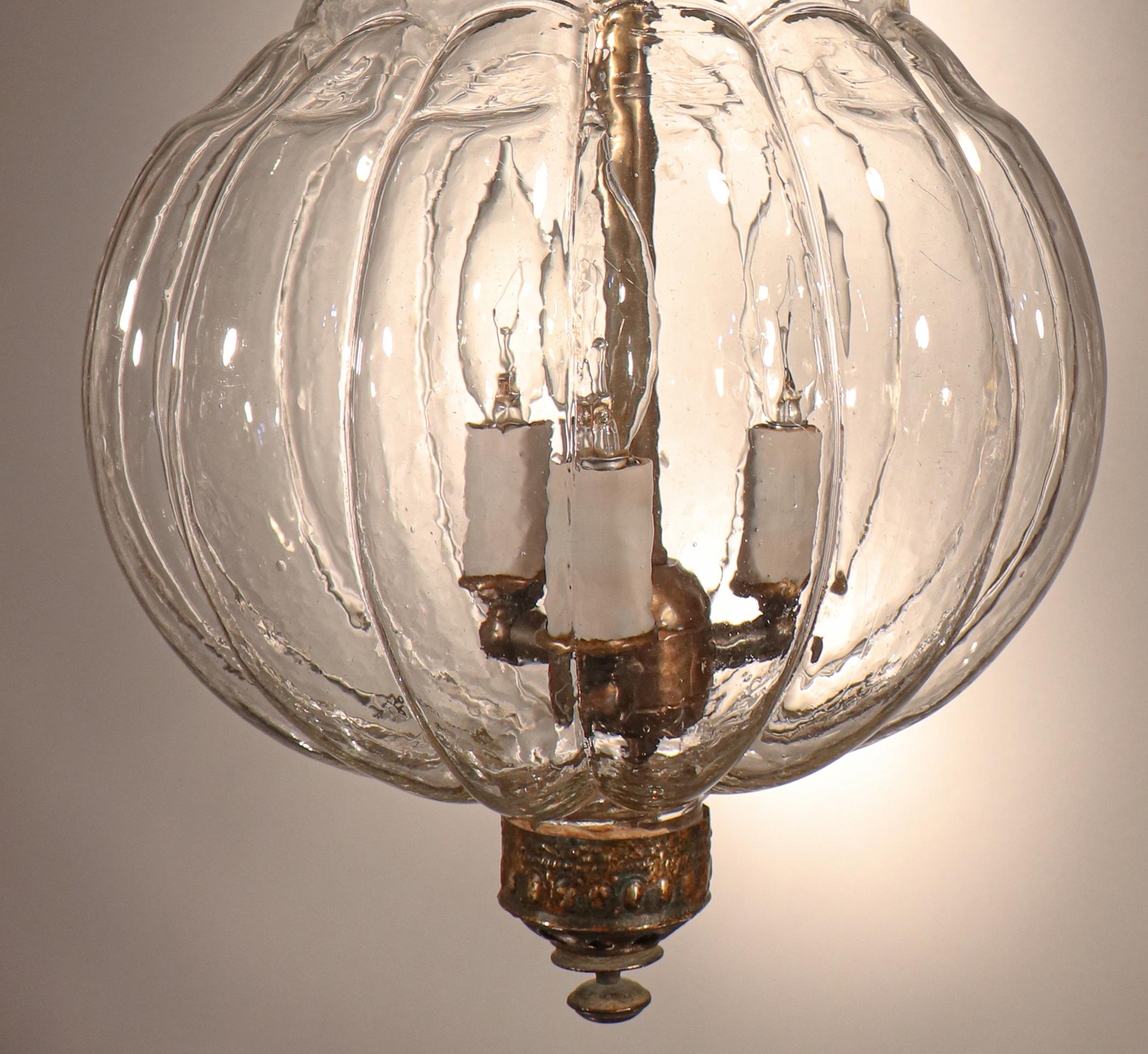 Antique Melon Bell Jar Lantern from Belgium In Good Condition In Heath, MA