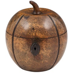 Antique Melon Fruitwood Tea Caddy, 19th Century