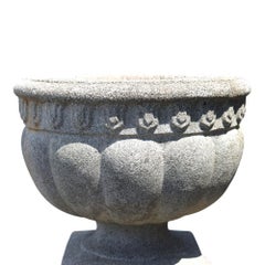 Antique Melon Ribbed Hardstone Garden Urn C1900