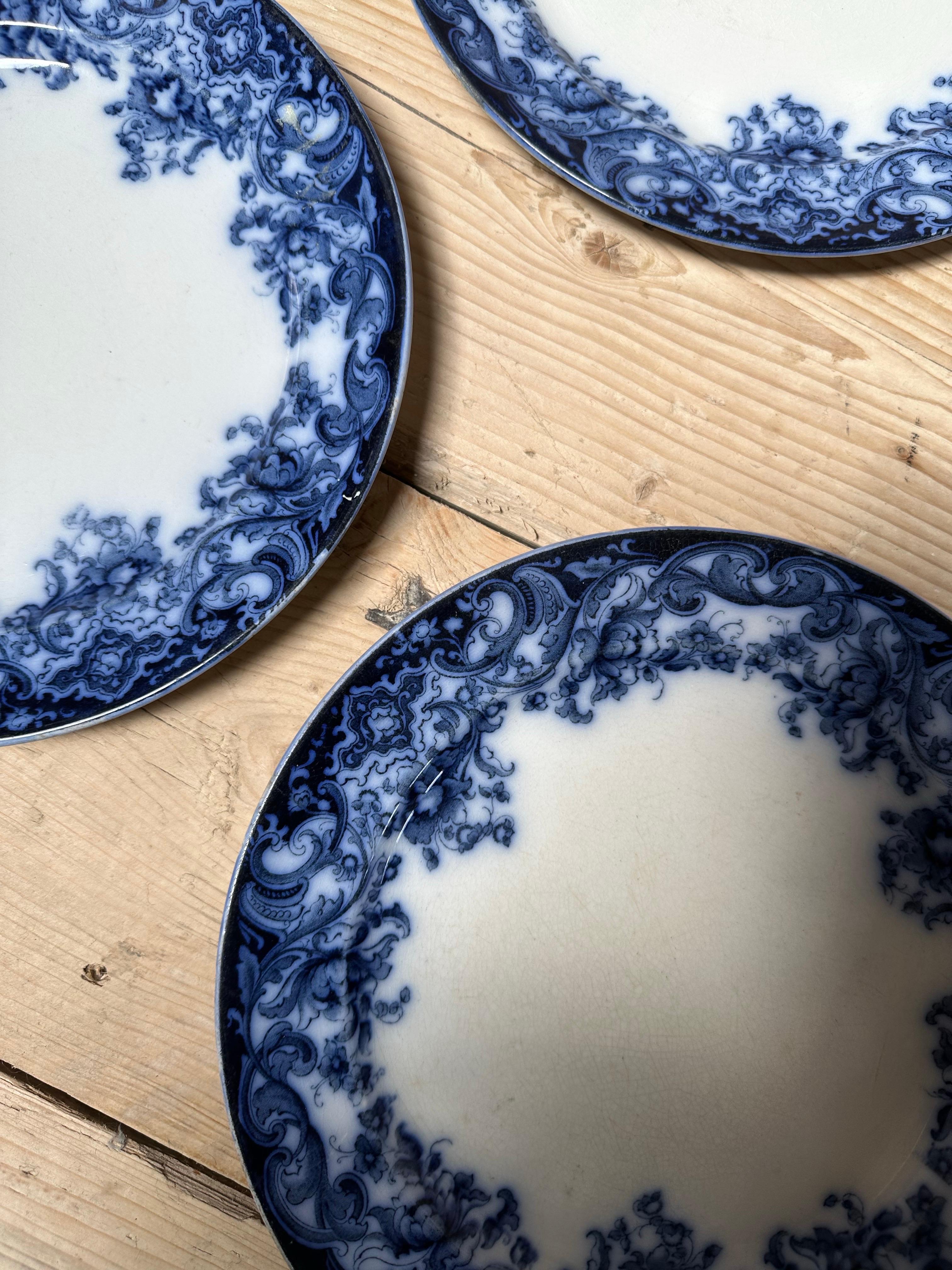 Porcelaine Antique boîtiers Melsary en porcelaine semi-porcelaine d'Angleterre, ensemble de 4 assiettes à dîner, 1910 en vente
