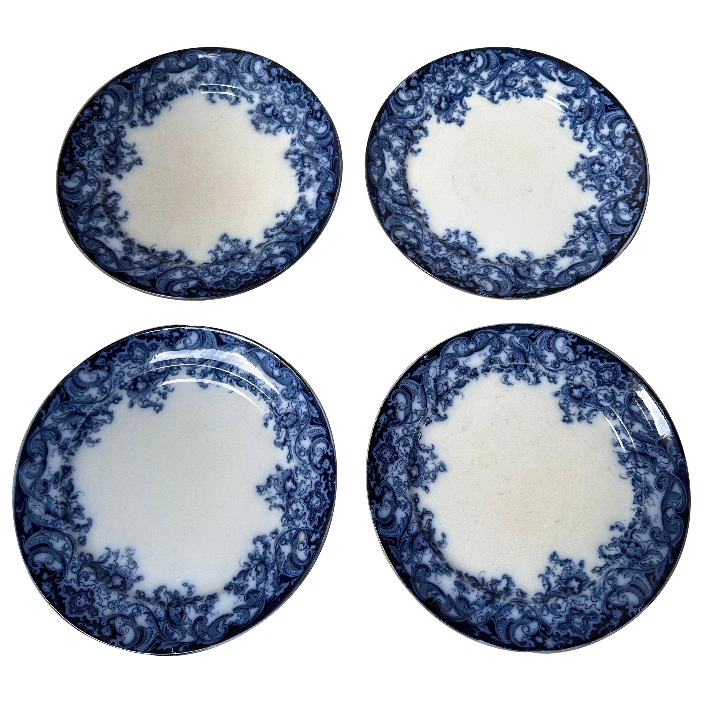 Antique 'Melsary' Booths England Semi-Porcelain, Set of 4 Dinner Plates, 1910