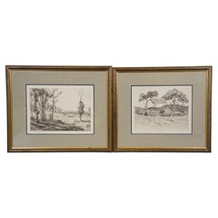 Antique Melville Thomas Wire Hillside Pastures Back from the Beach Etchings 19"