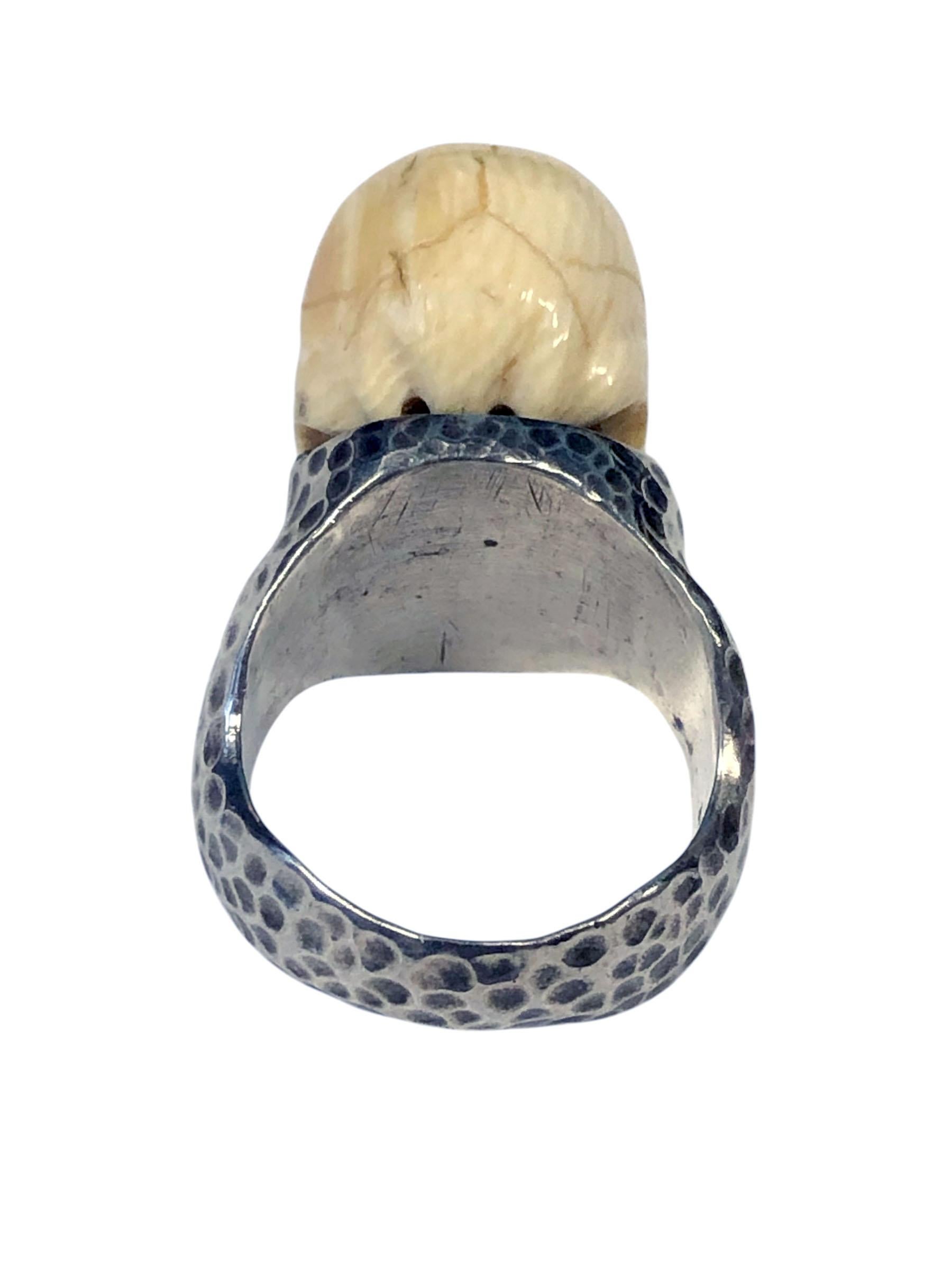 Women's or Men's Antique Memento Mori Carved Skull Ring For Sale