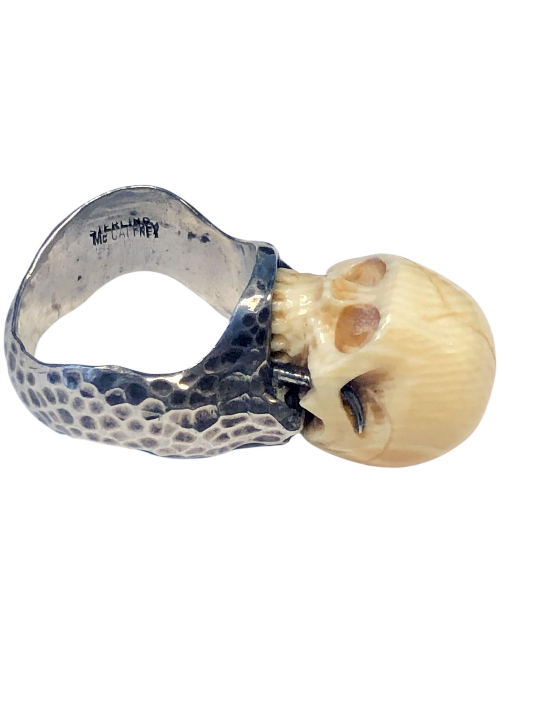 Antique Memento Mori Carved Skull Ring For Sale 1