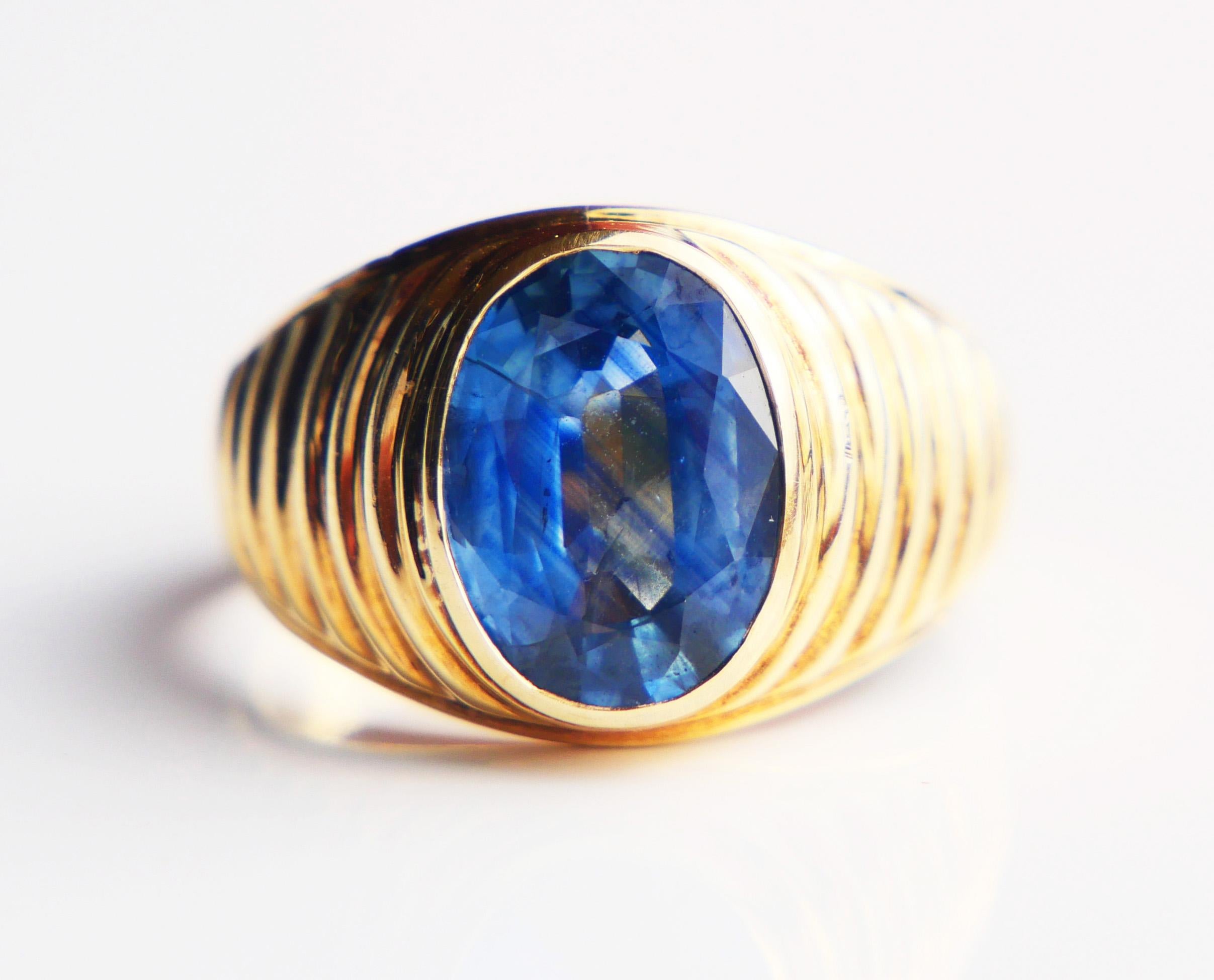 Antique Men Ring natural 4ct Corn Blue Sapphire solid 14K Ø 8US / 7.7gr 7