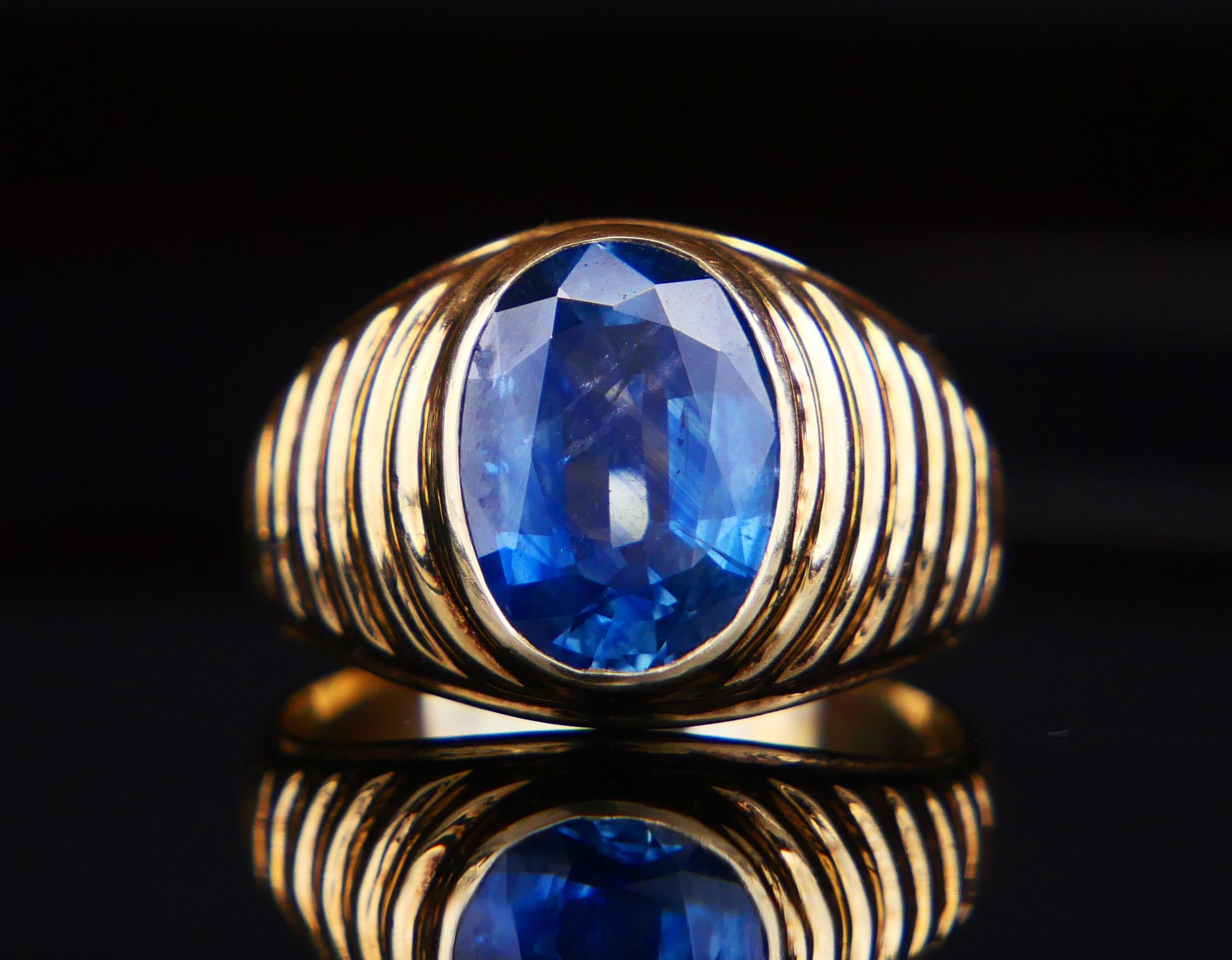 Art Deco Antique Men Ring natural 4ct Corn Blue Sapphire solid 14K Ø 8US / 7.7gr