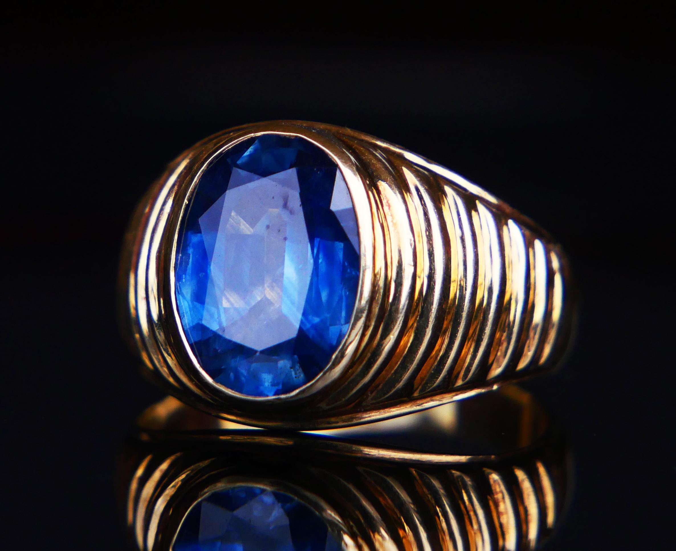Oval Cut Antique Men Ring natural 4ct Corn Blue Sapphire solid 14K Ø 8US / 7.7gr