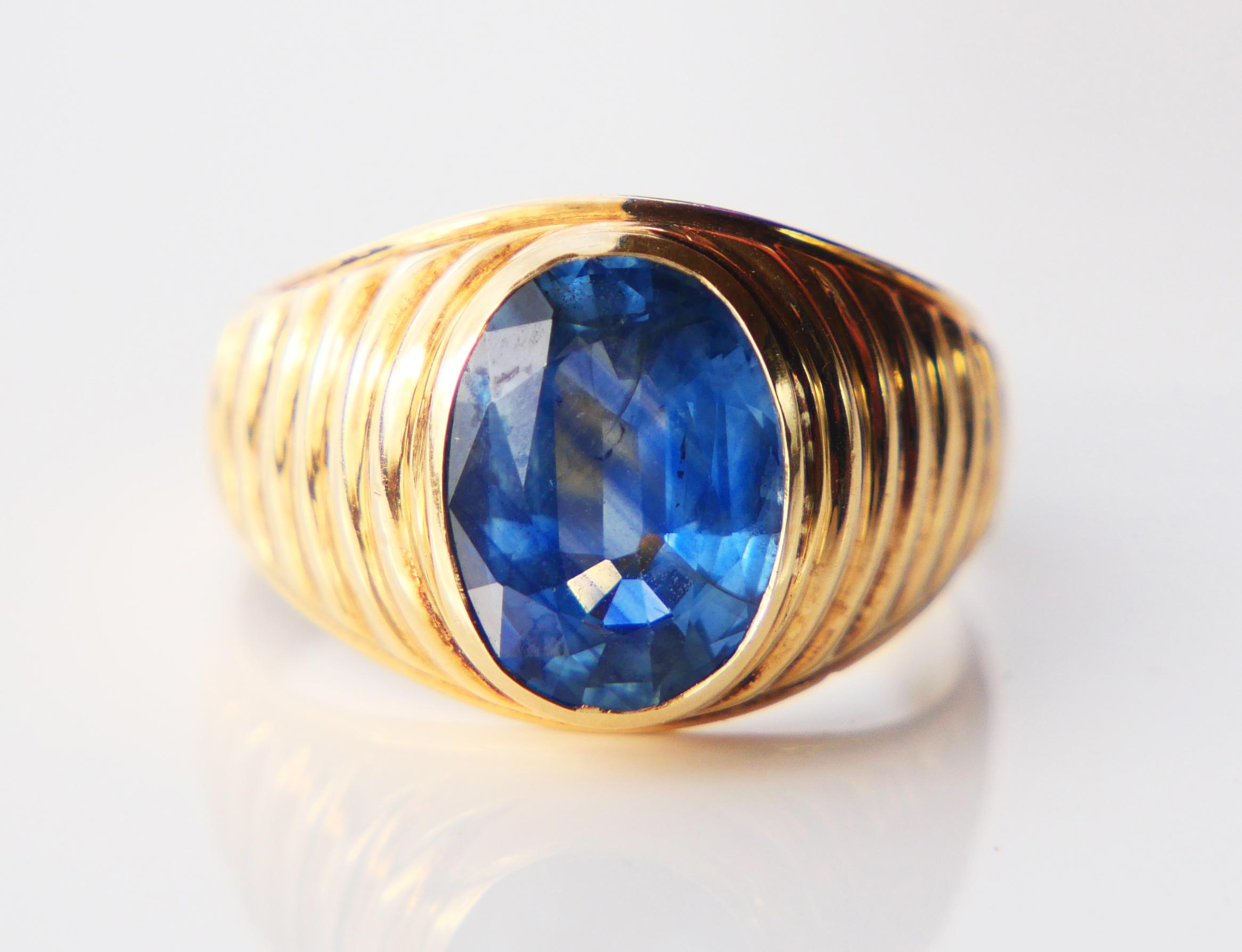 Antique Men Ring natural 4ct Corn Blue Sapphire solid 14K Ø 8US / 7.7gr 3