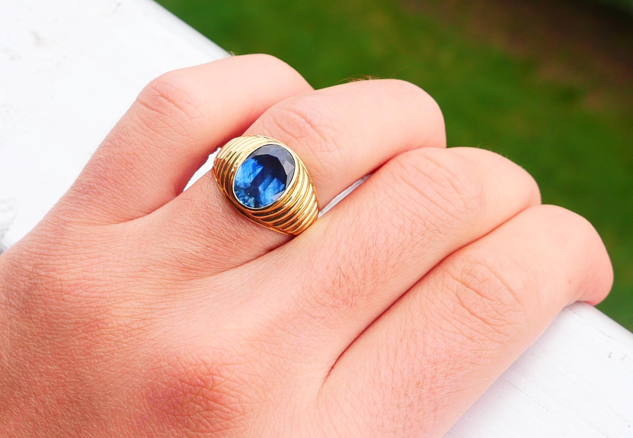 Antique Men Ring natural 4ct Corn Blue Sapphire solid 14K Ø 8US / 7.7gr 1