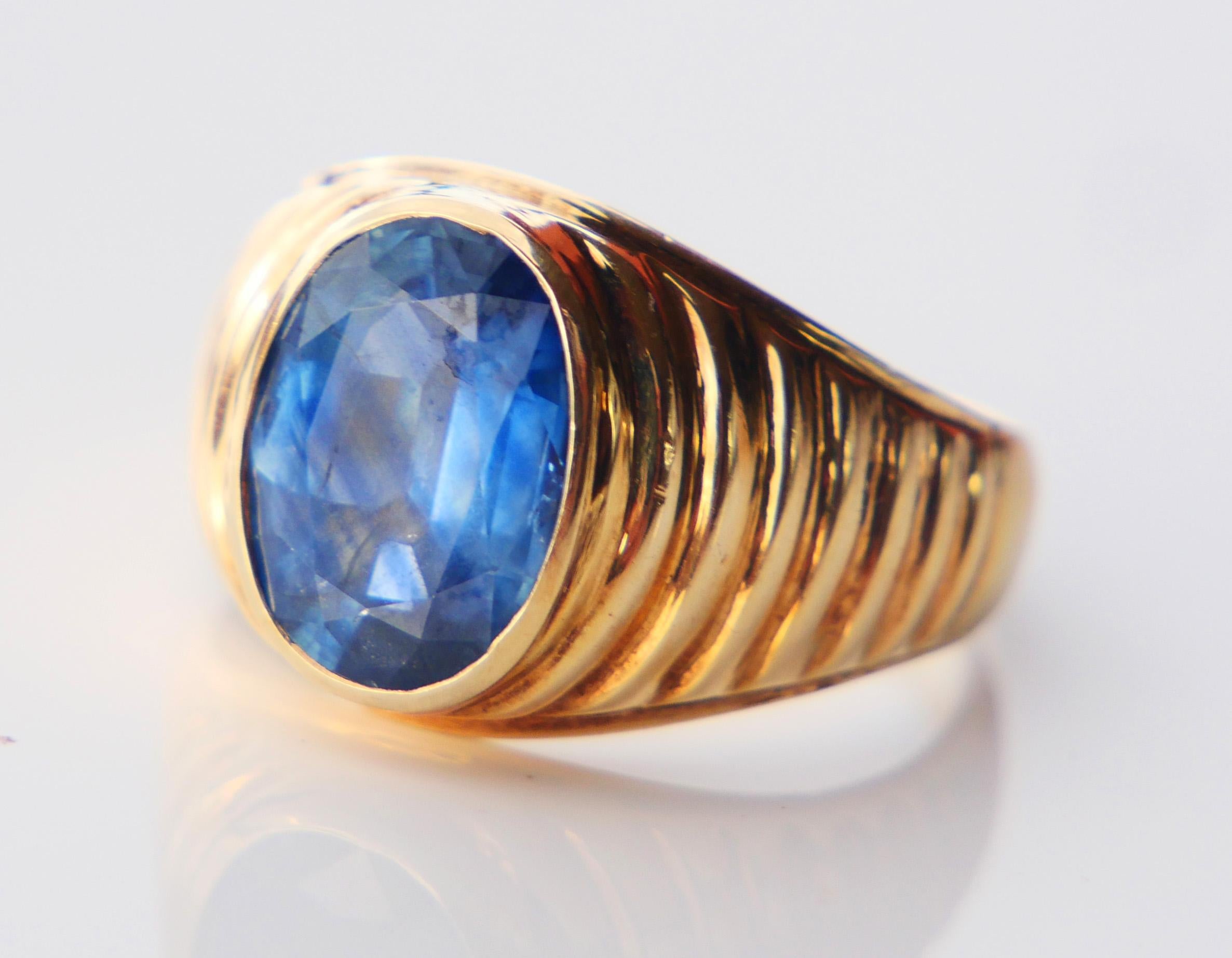 Antique Men Ring natural 4ct Corn Blue Sapphire solid 14K Ø 8US / 7.7gr 4